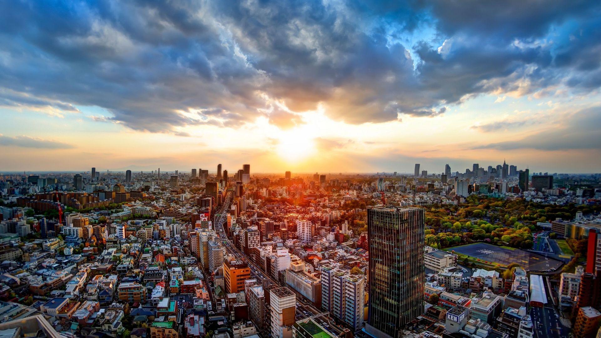 1920x1080 Download 1920x1080 Japan, Tokyo, Cityscape, Sunset, Buildings, Clouds Wallpaper for Widescreen