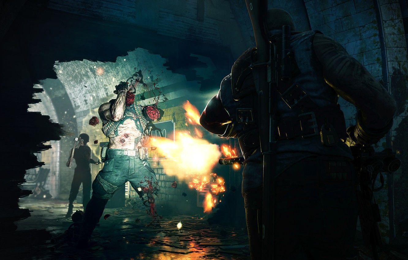 1332x850 Wallpaper blood, zombies, soldiers, the tunnel, Zombie Army 4: Dead War image for desktop, section игры