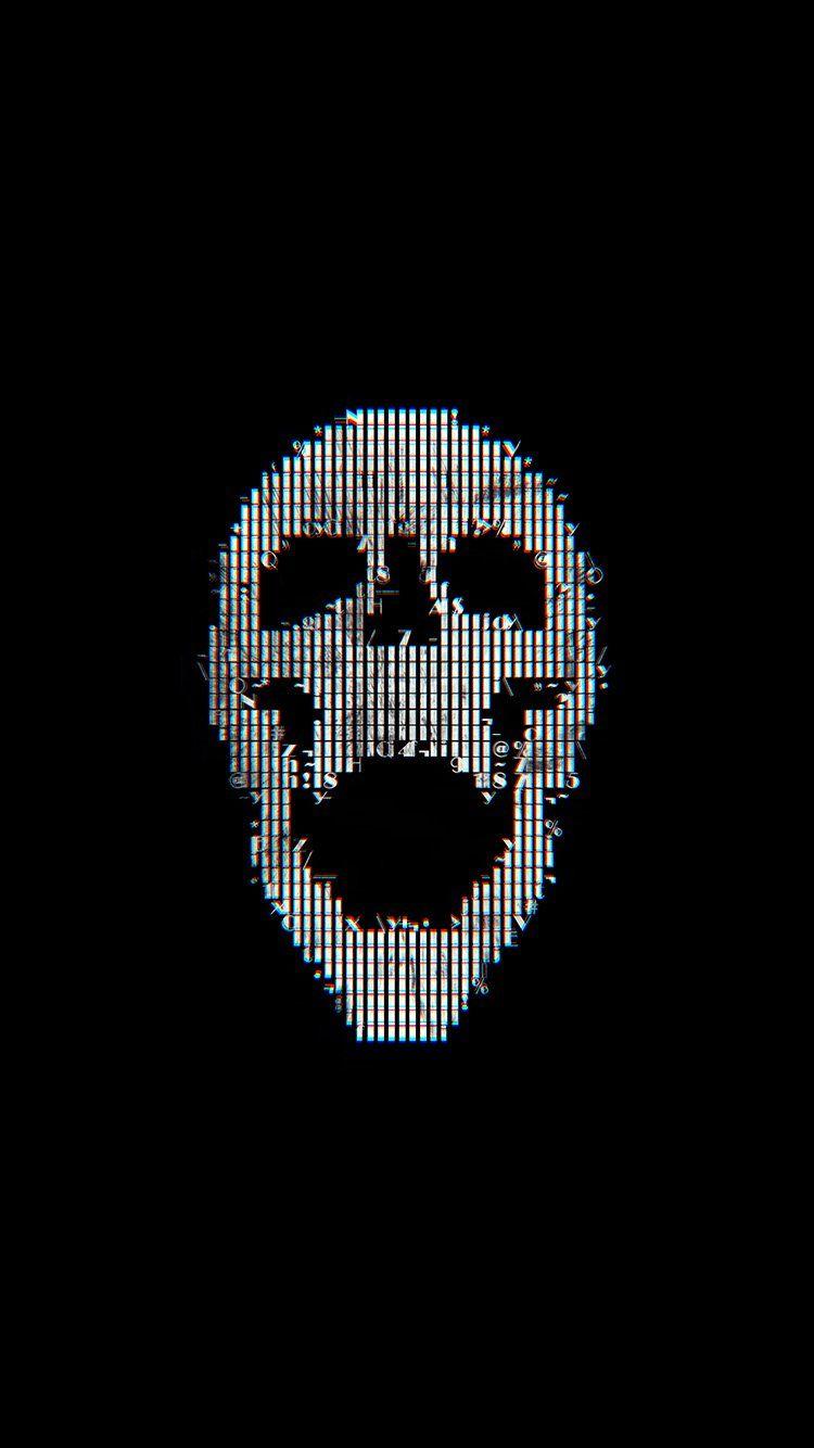750x1334 iPhone wallpaper. digital skull dark black