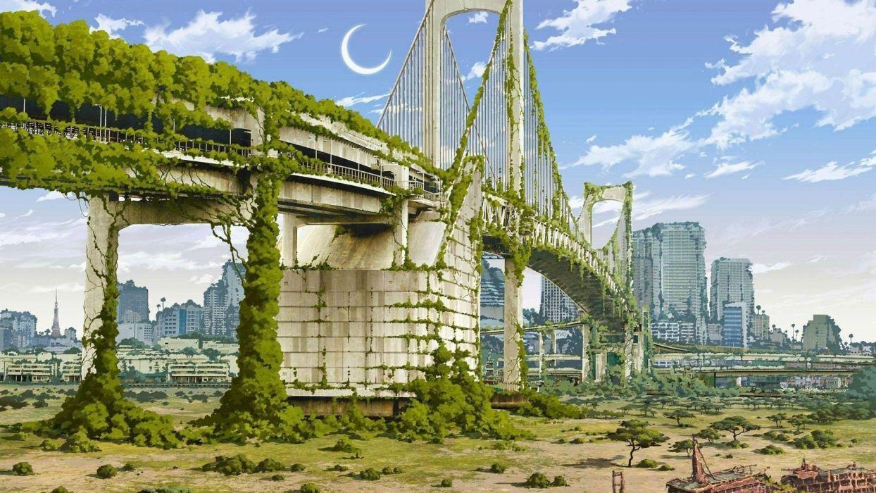 1244x700 Apocalyptic Fantasy Art Artwork Nature Cities Anime Japan wallpaperx1080