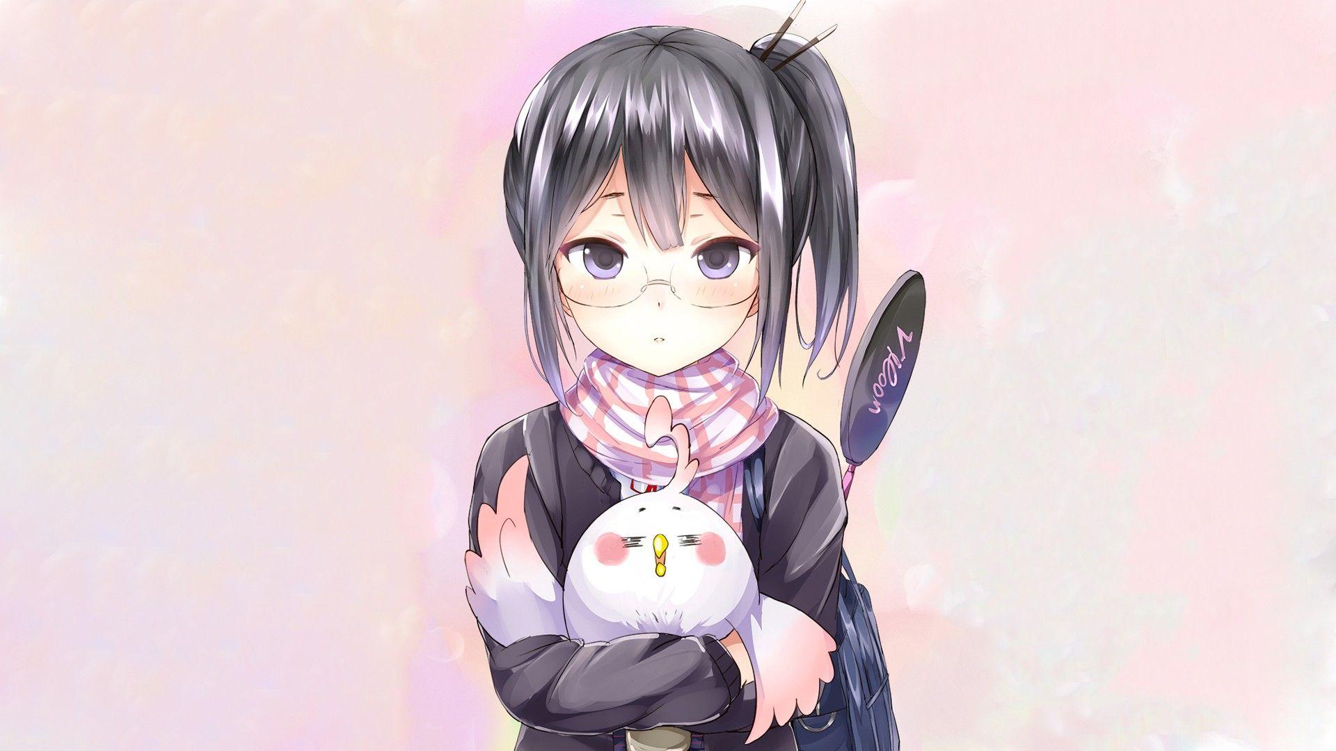 1920x1080 glasses, blush, scarfs, purple eyes, simple background, anime girls, Tamako Market, Asagiri Shiori, Dera Mochimazzi wallpaper