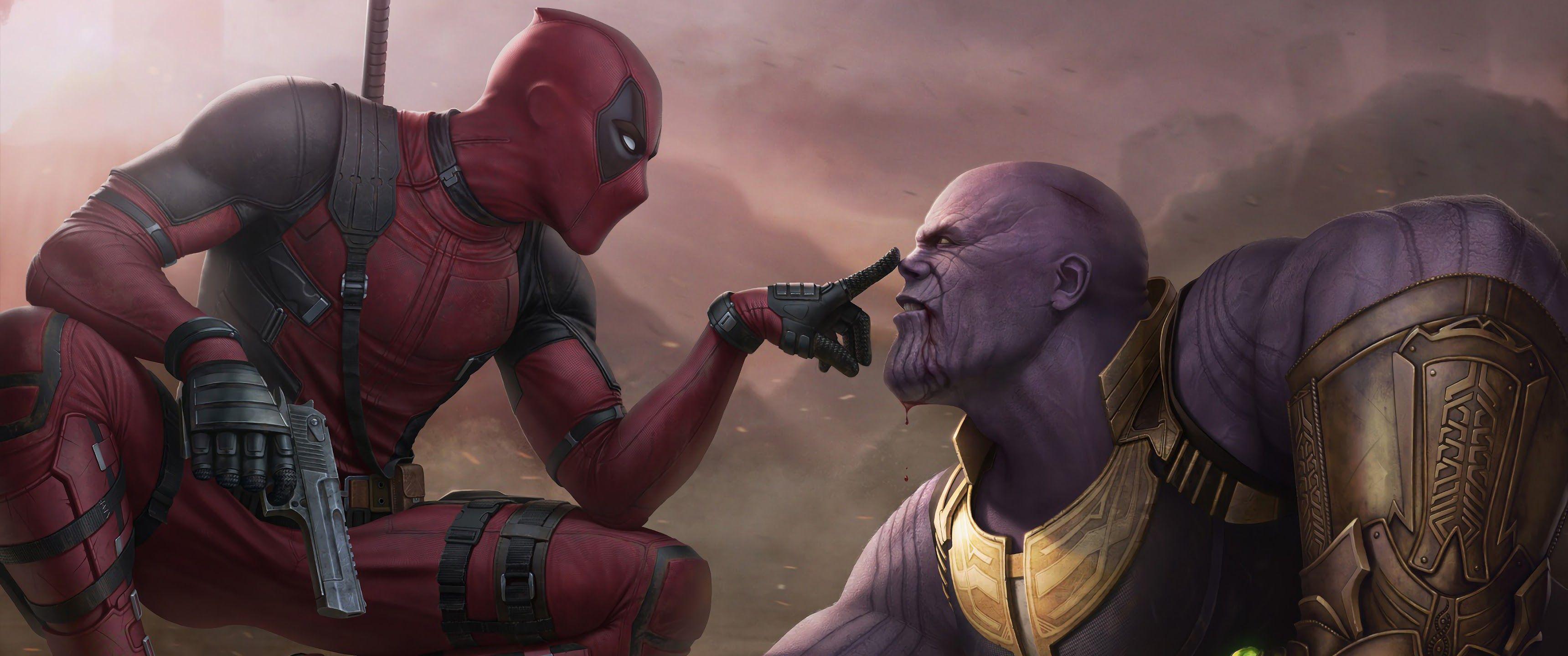 3440x1440 Deadpool vs. Thanos 4K Wallpaper