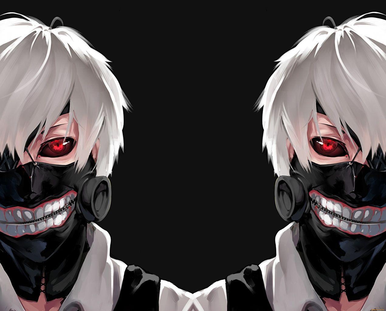 1270x1024 Desktop Wallpaper Tokyo Ghoul teenage guy kaneki ken Anime Masks