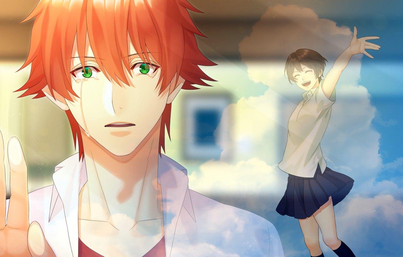 1332x850 Wallpaper look, girl, red, guy, tears, The girl who conquered time, The Girl Who Leapt Through Time, Toki wo Kakeru Shoujo image for desktop, section сёдзё