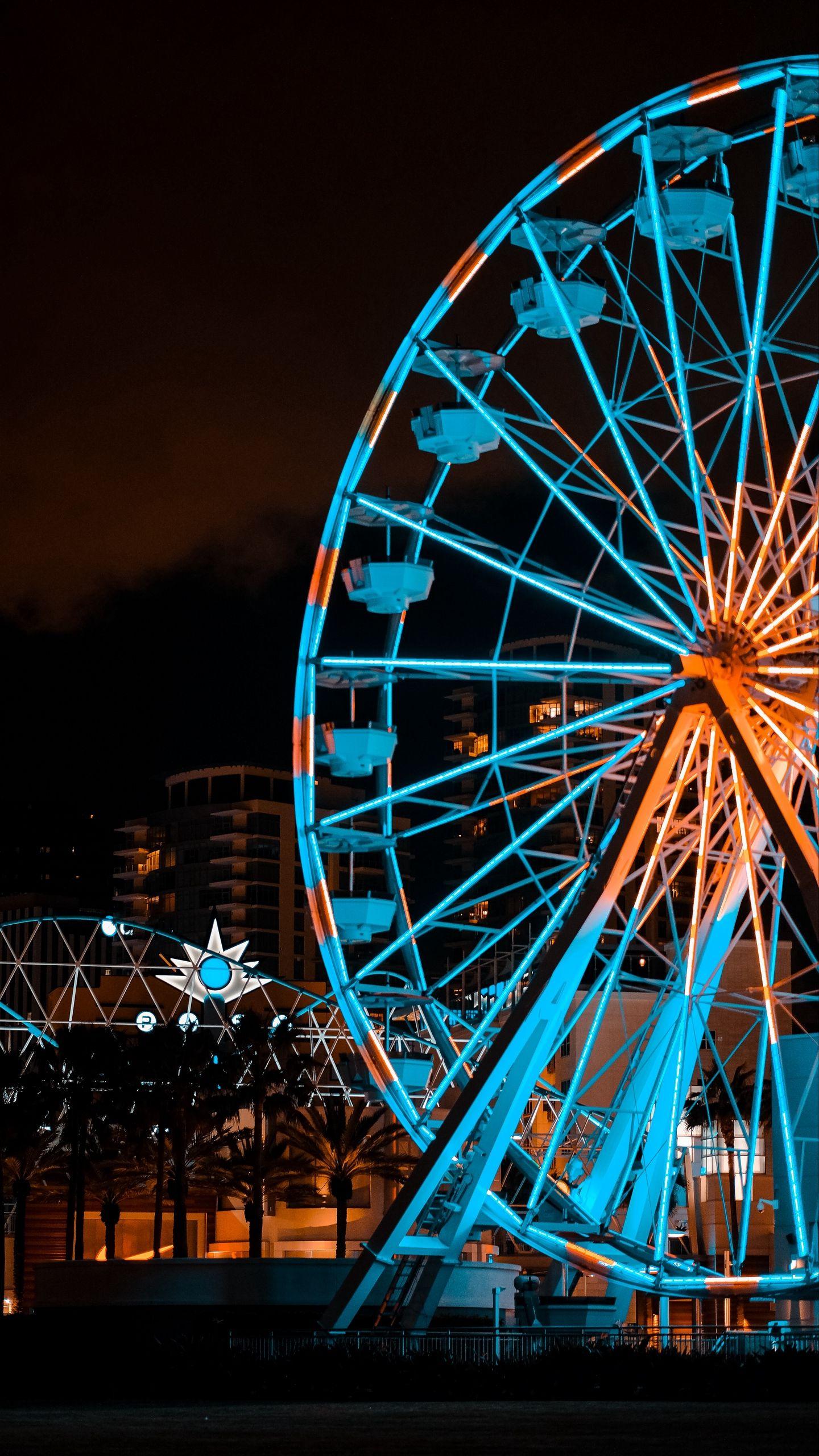 1440x2560 Wallpaper Ferris Wheel, Attraction, Lights, Illumination
