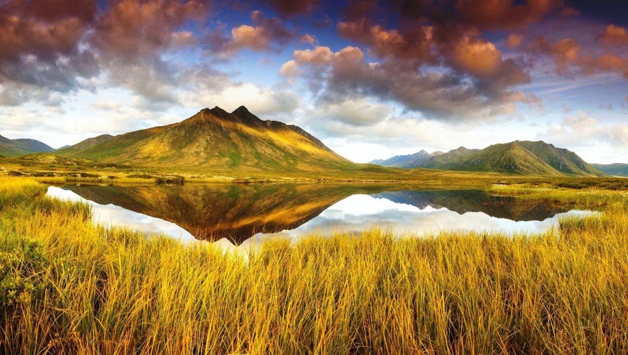 1237x700 Scenery Canada Lake Mountains Sky Tombstone Territorial Park Yukon Grass Nature wallpaperx1335