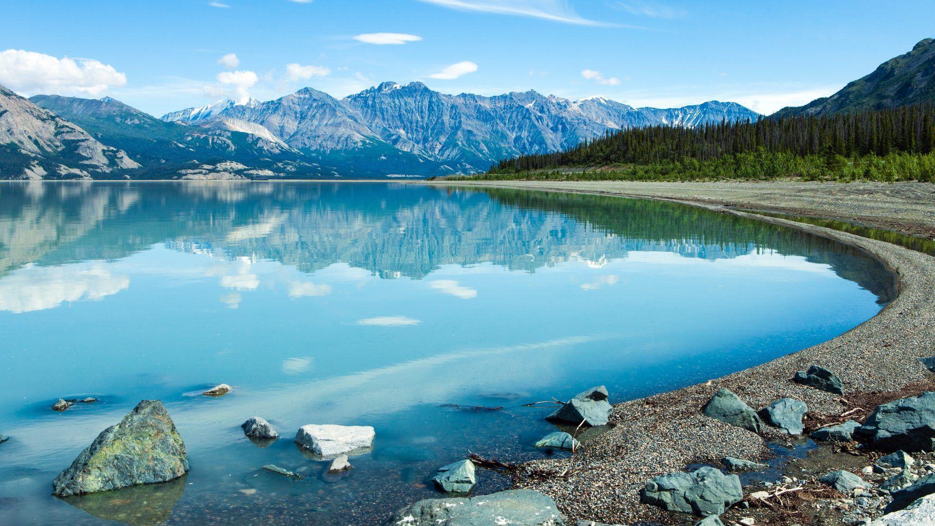 1920x1080 Lake Kluane Southwest Area Of The Yukon Canada Kluane National Park And Reserve Landscape Wallpaper HD 5120x2880 :