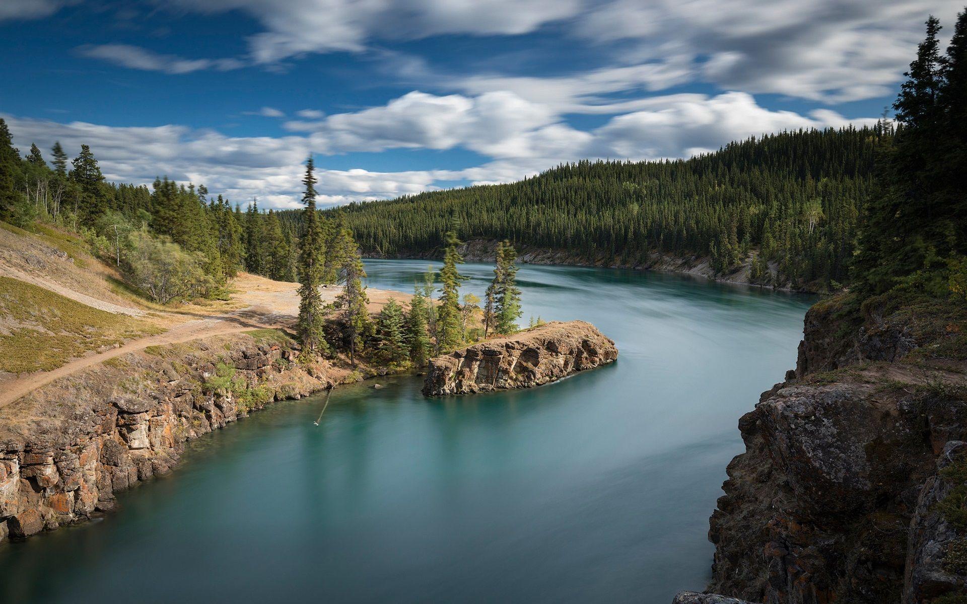 1920x1200 Wallpaper Canada, Yukon River, Miles Canyon, forest, rocks, clouds 1920x1200 HD Picture, Image