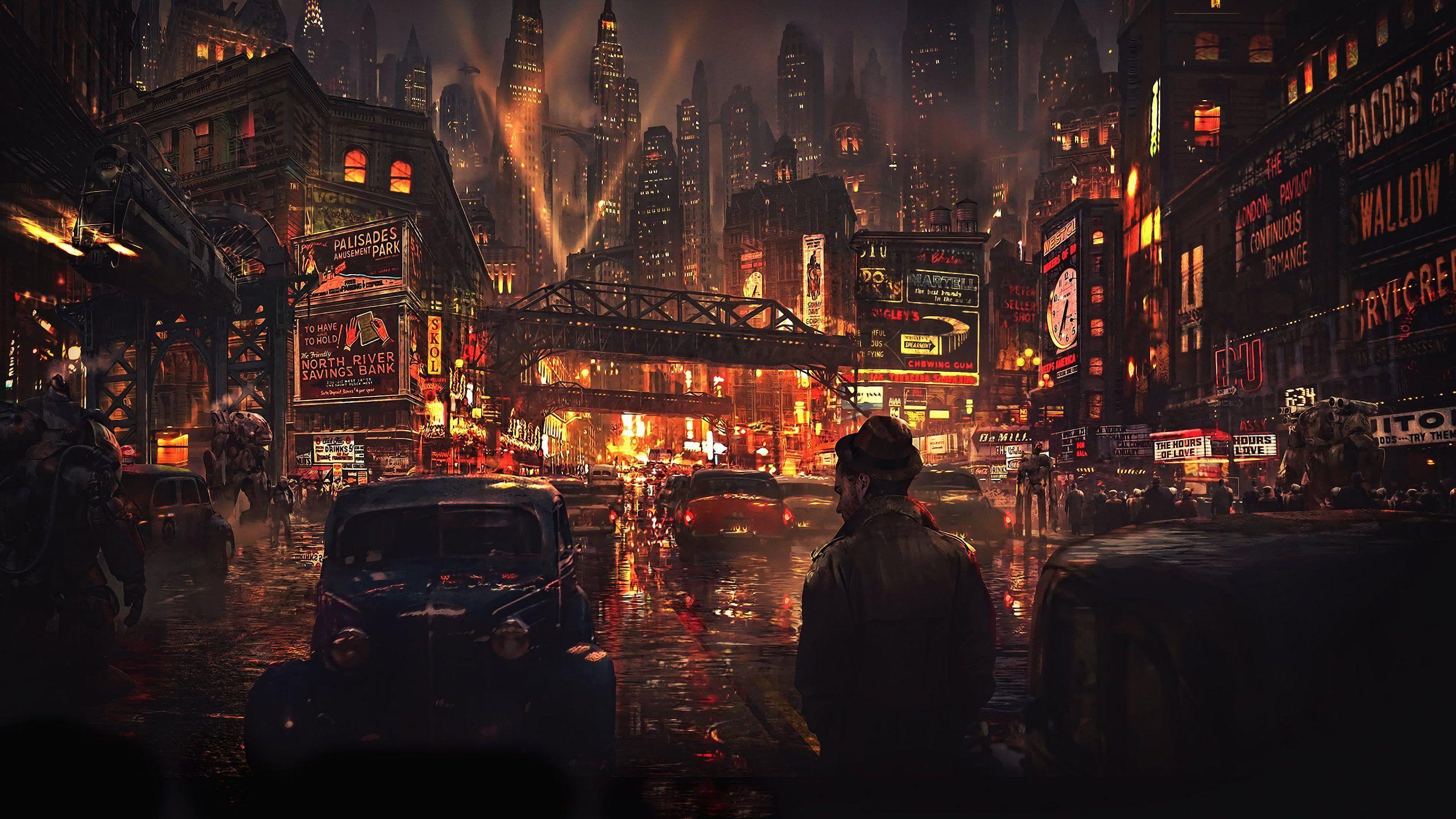 2560x1440 City Wallpaper • City lights at night wallpaper, man standing on city light, artwork • Wallpaper For You The Best Wallpaper For Desktop & Mobile