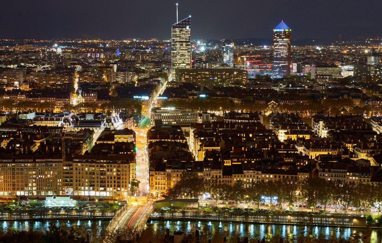 1332x850 Wallpaper city, lights, road, river, bridge, water, night, France, Lyon, reflection, buildings, architecture, skyscrapers, basilica, 4k ultra HD background, city lights image for desktop, section город