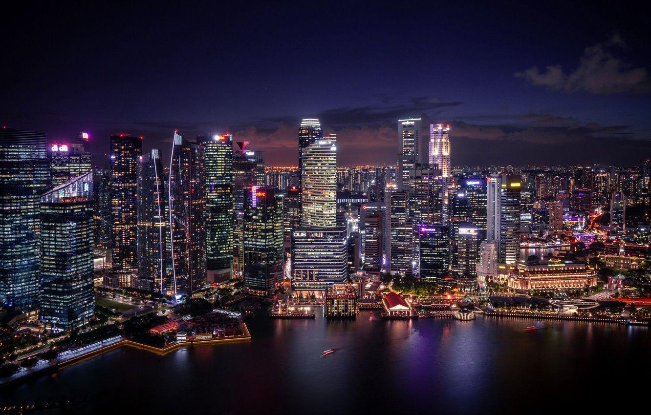 1332x850 Wallpaper city, lights, coast, water, blur, Singapore, buildings, architecture, skyscrapers, cityscape, height, night city, marina, aerial view, 4k uhd background, city lights image for desktop, section город