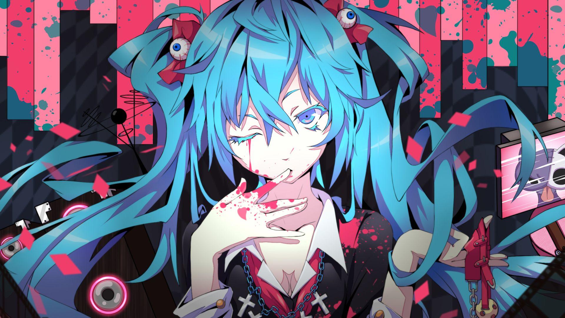 1920x1080 blue hair, blue eyes, Vocaloid, Hatsune Miku, anime girlsx1080 Wallpaper