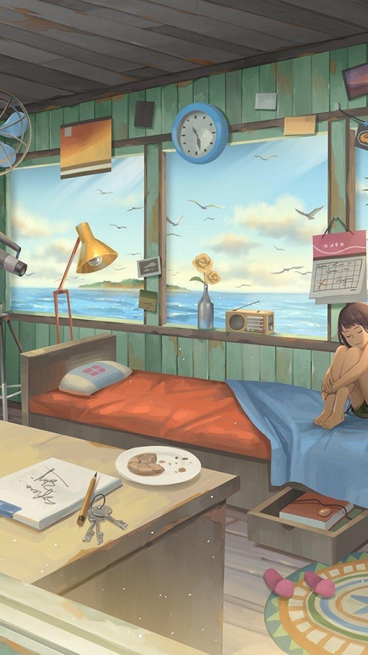 750x1334 Download Room Ocean Relax Anime Girl Sailing Days Anime Wallpaper Phone