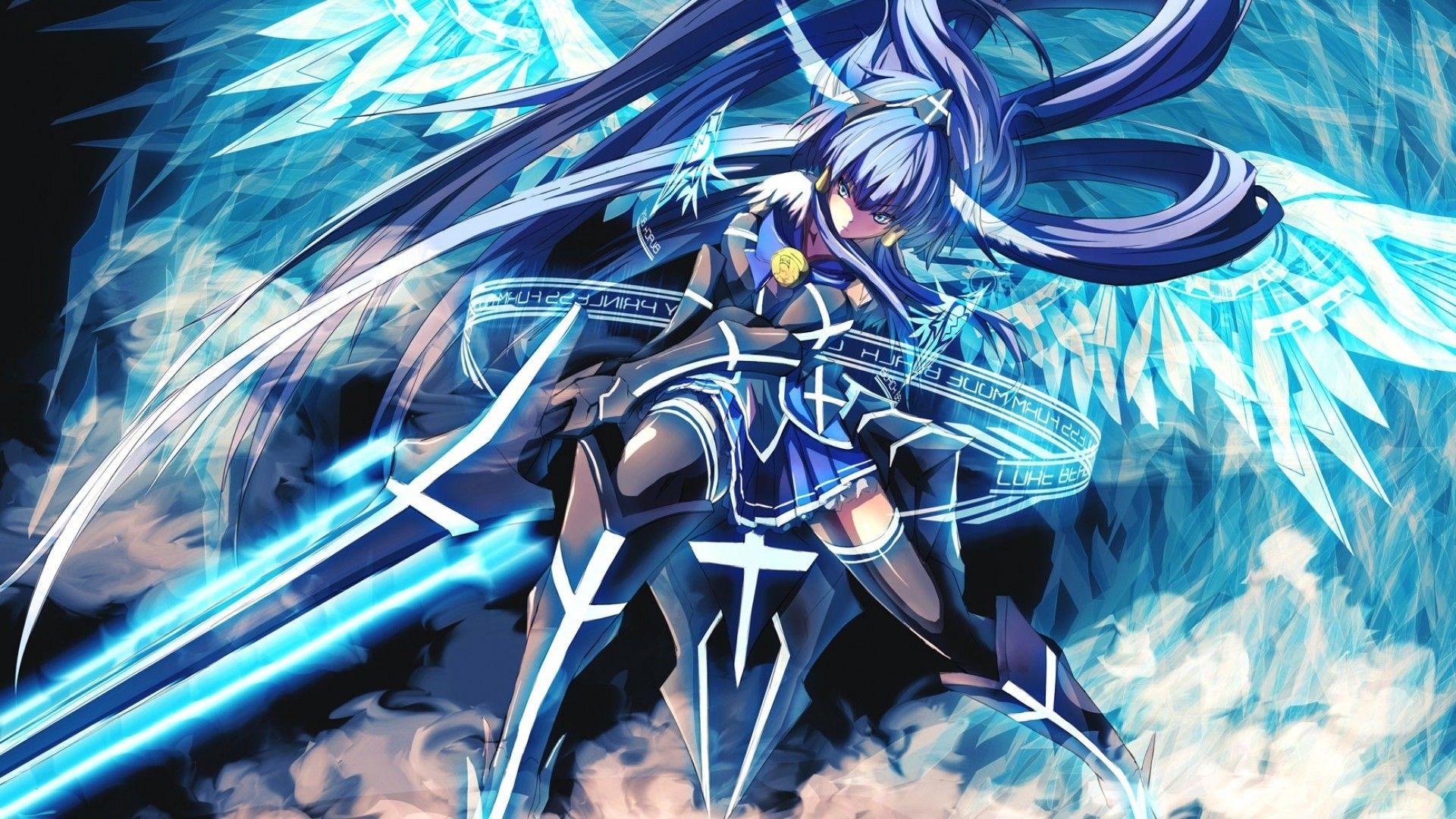 1920x1080 Anime Girl, Fighter, Big Sword, Wings, Long Hair HD Wallpaper