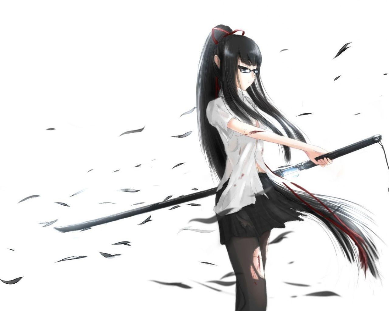 1280x1024 Anime Girl with Katana Sword desktop PC and Mac wallpaper