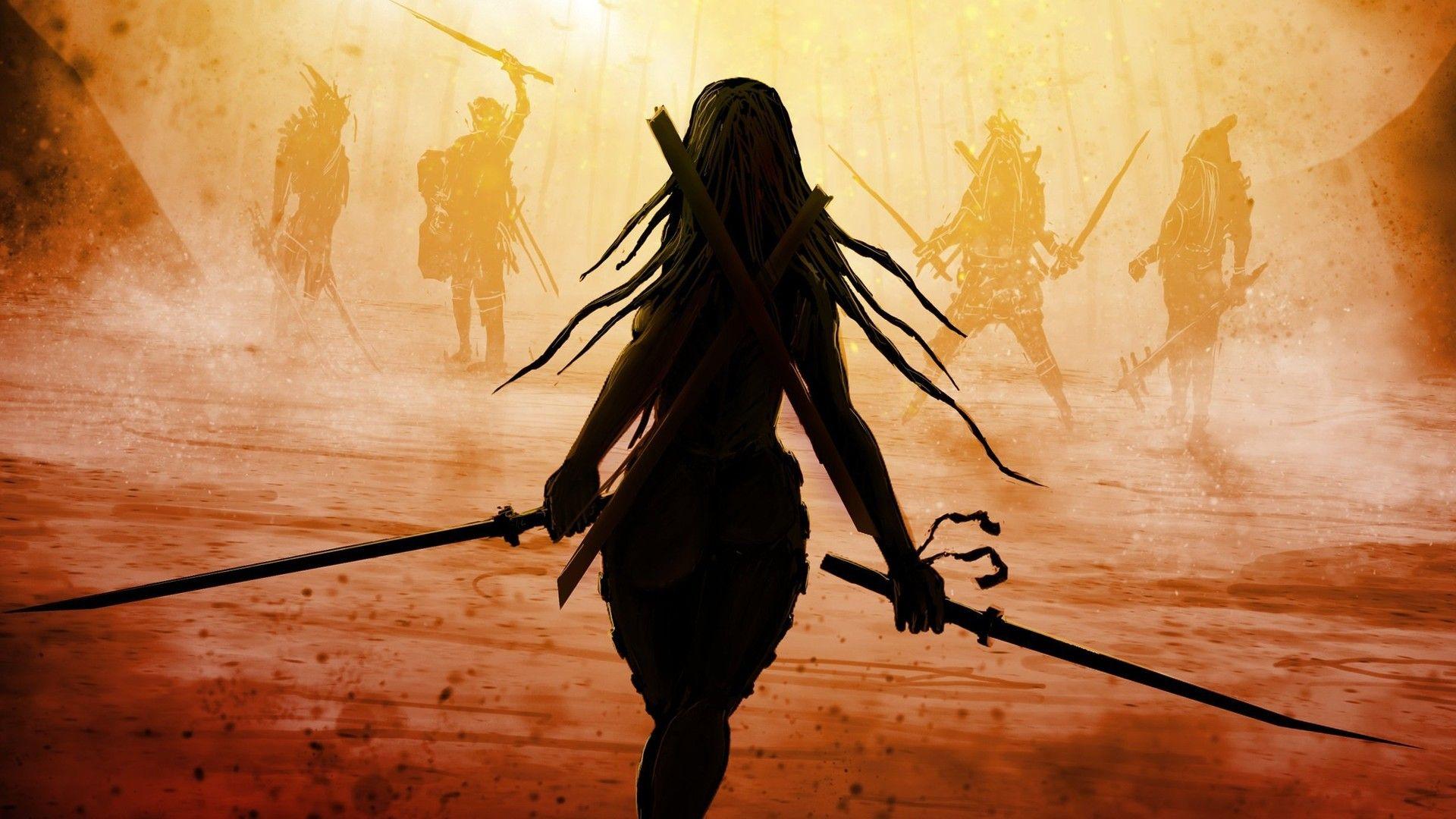 1920x1080 Full HD Wallpaper warrior katana sword girl art, Desktop Background HD 1080p