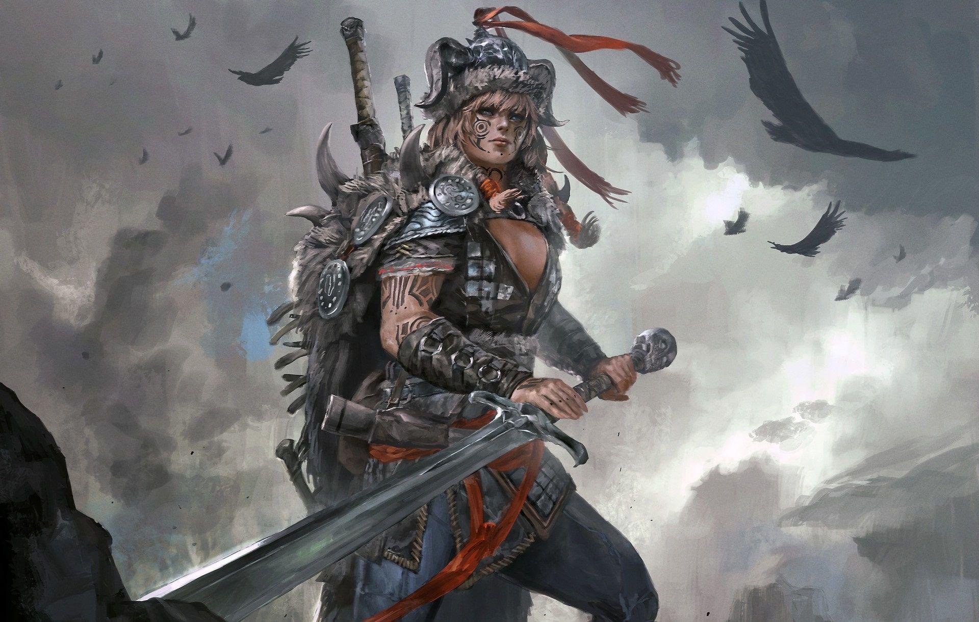 1920x1220 Fantasy Women Warrior Woman Warrior Sword Girl HD Wallpaper Background Image