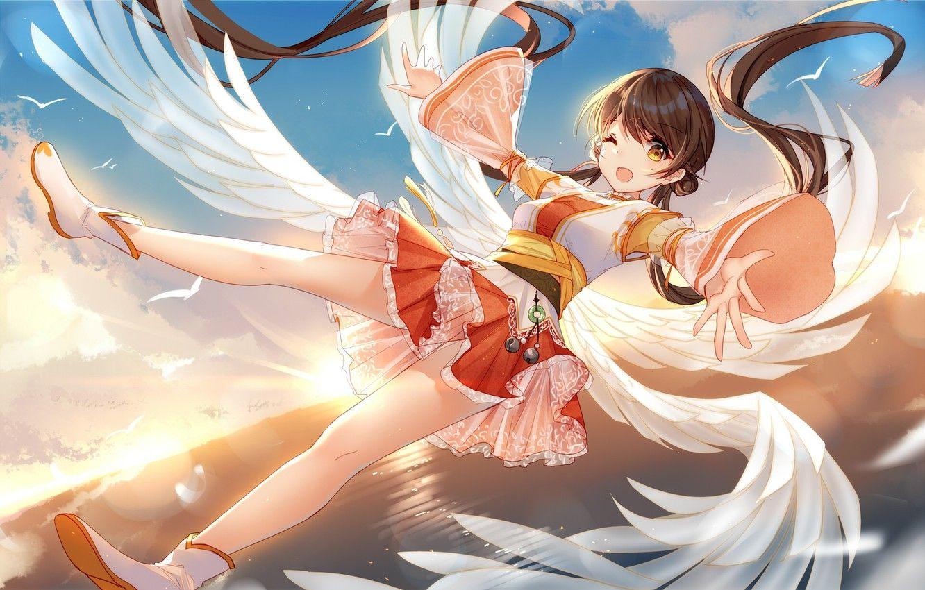 1332x850 Wallpaper angel, anime, girl image for desktop, section арт