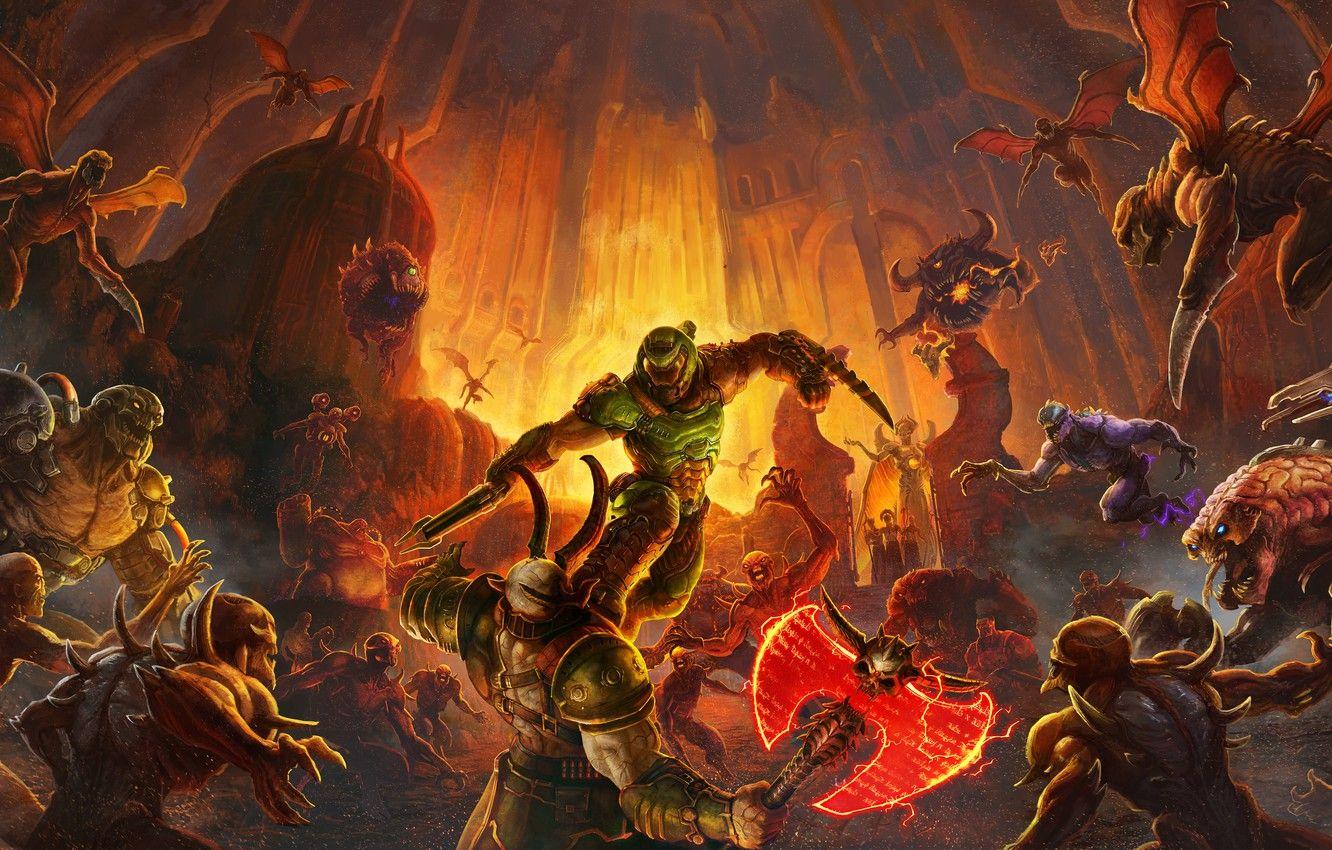 1332x850 Wallpaper Monsters, Hell, Demons, Game, Bethesda, Shooter, Monsters, Demons, Id Software, DoomGuy, Hell, The First Person Shooter, Hangman Rock, Doom Eternal Image For Desktop, Section игры