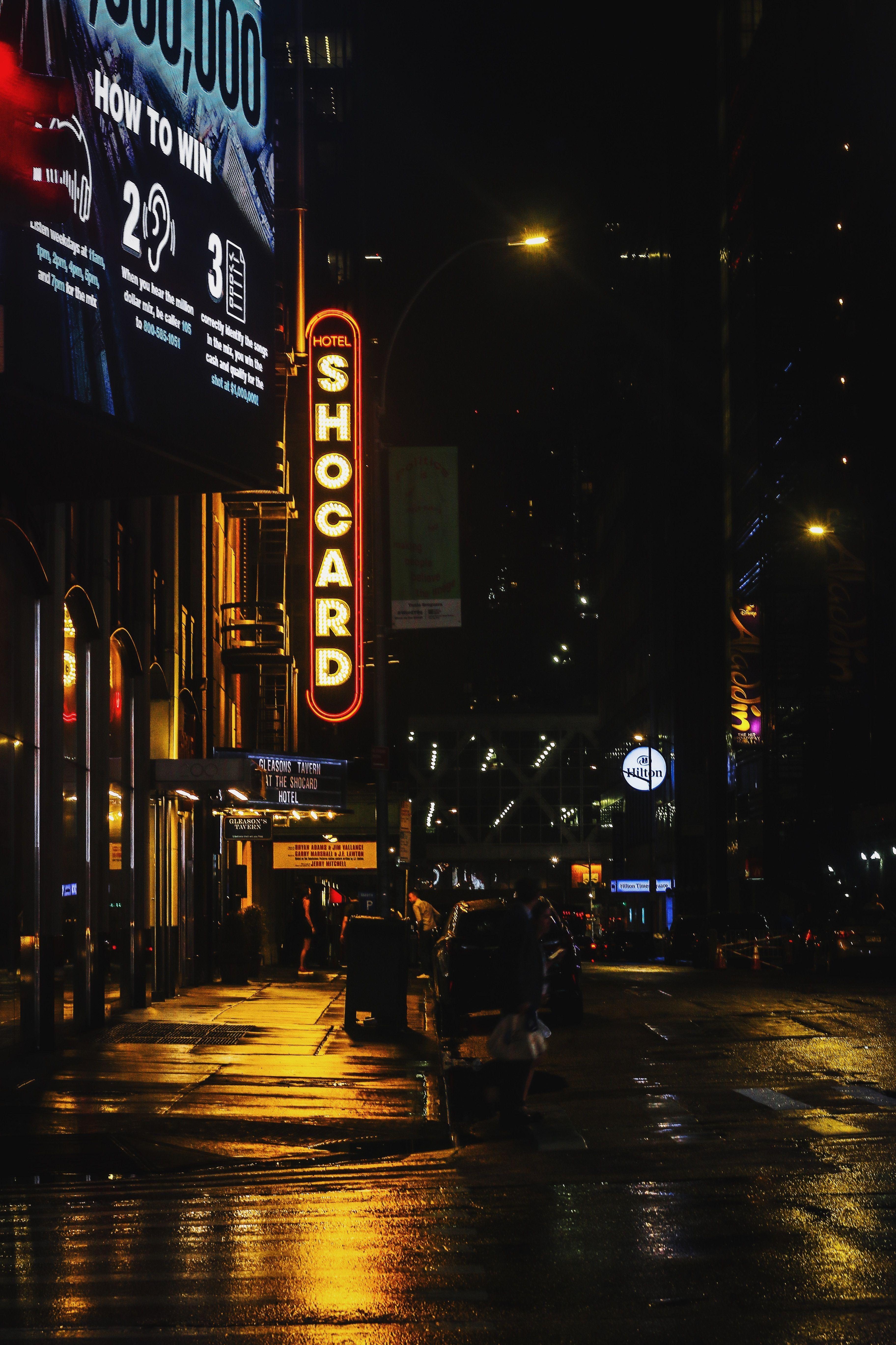3648x5472 New York, United States, street Shocard signage at night, Canon, Canon EOS 70D, #EDC926. Night landscape, Neon wallpaper, Night aesthetic