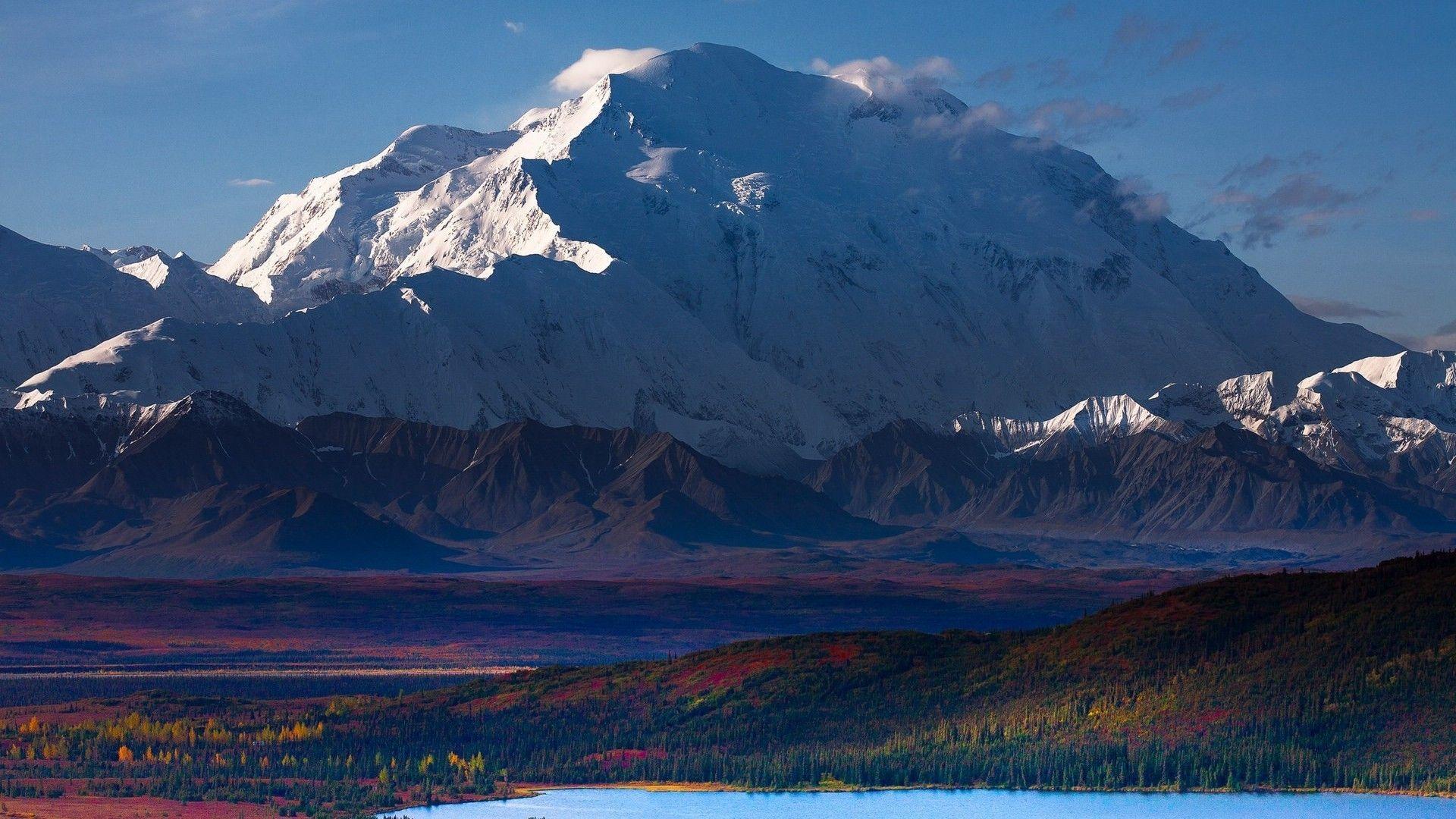 1920x1080 Mountains: Autumn Denali Mighty Park Snow Forests Alaska Landscapes