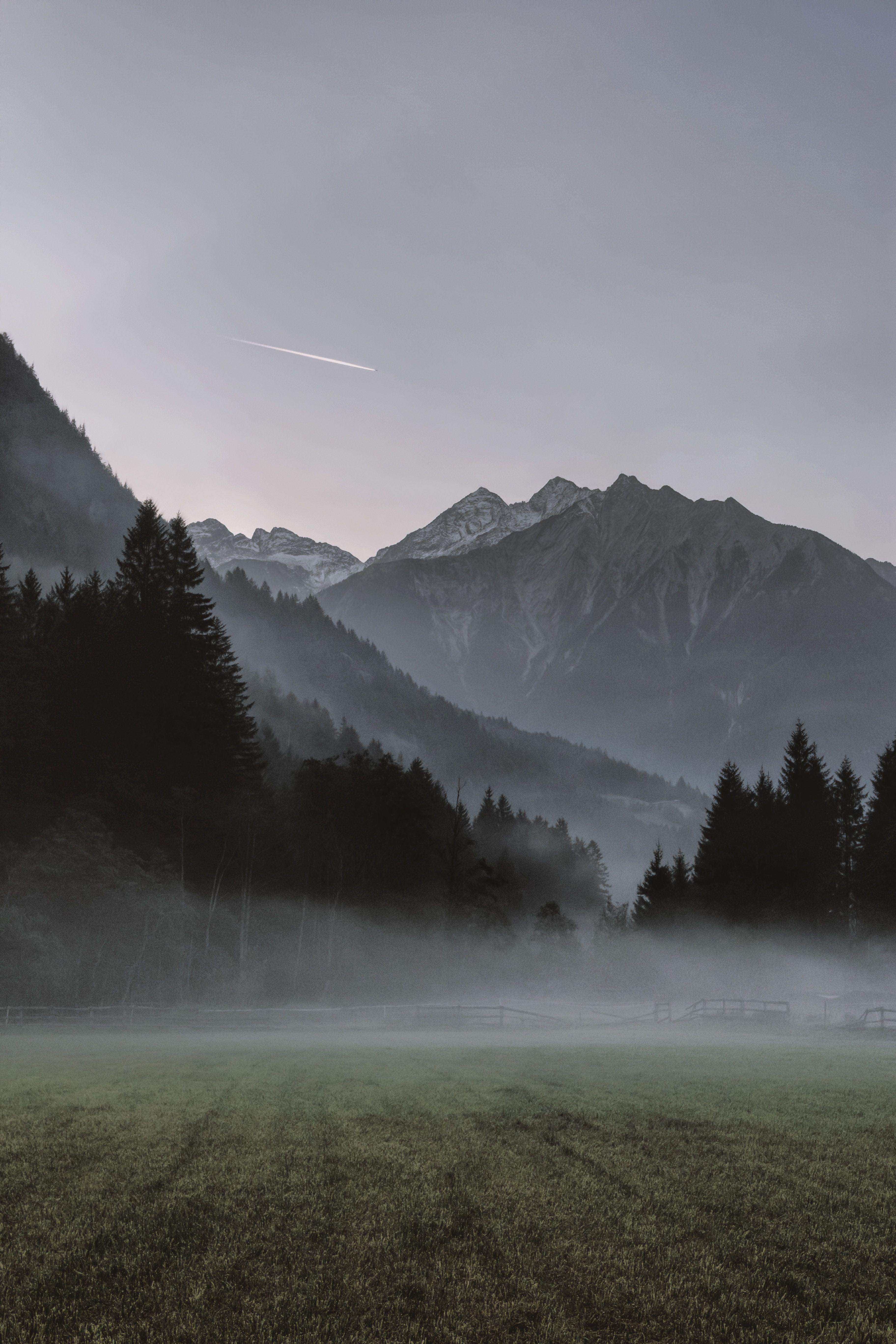 3648x5472 Luttach, Italy, landscape photo of mountains covered by fogs and view of contrail, Canon, Canon EOS 70D. Mountain photography, Foggy mountains, Mountain paintings