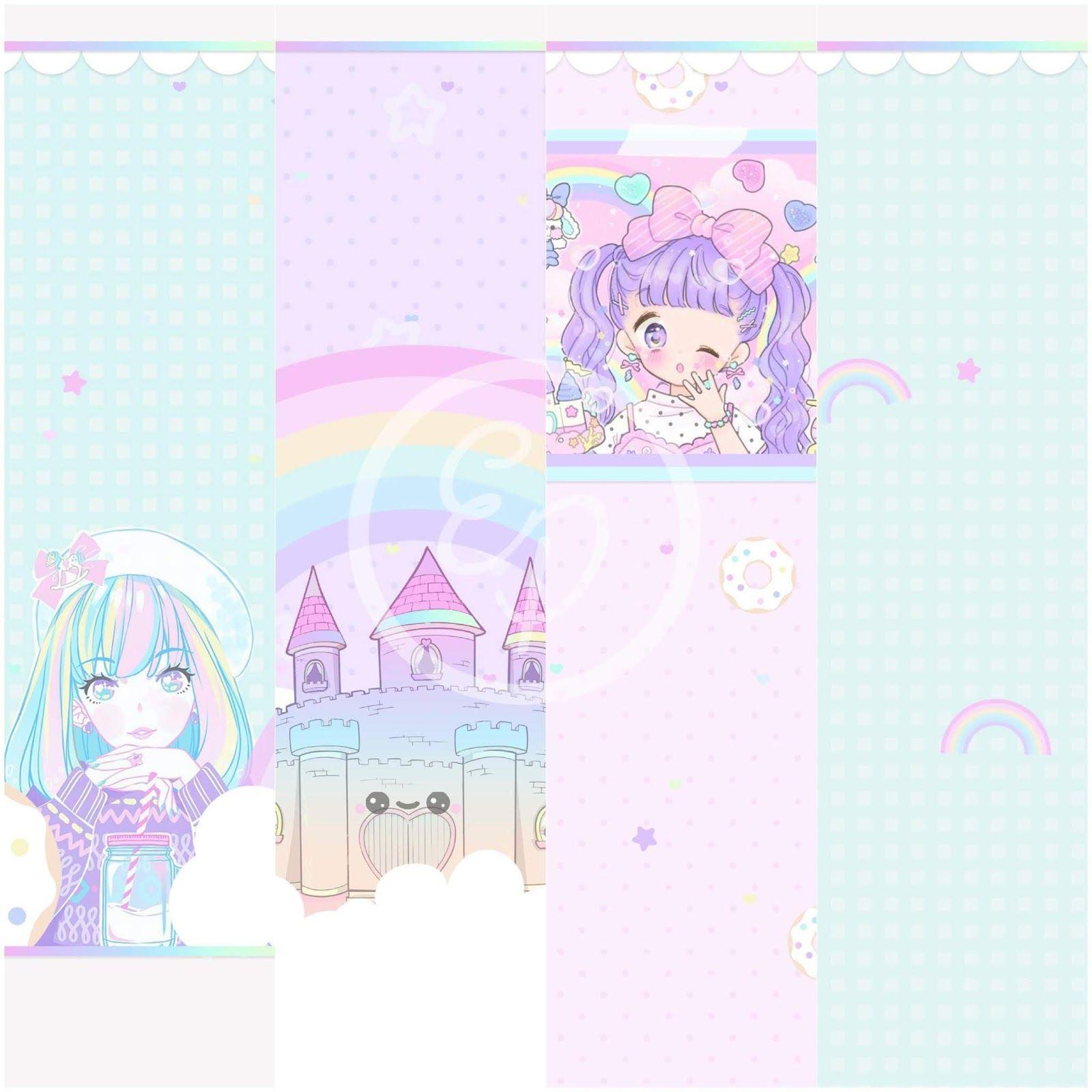 1600x1600 Pretty Walls: Cotton candy kawaii x 8 piece wallpaper set