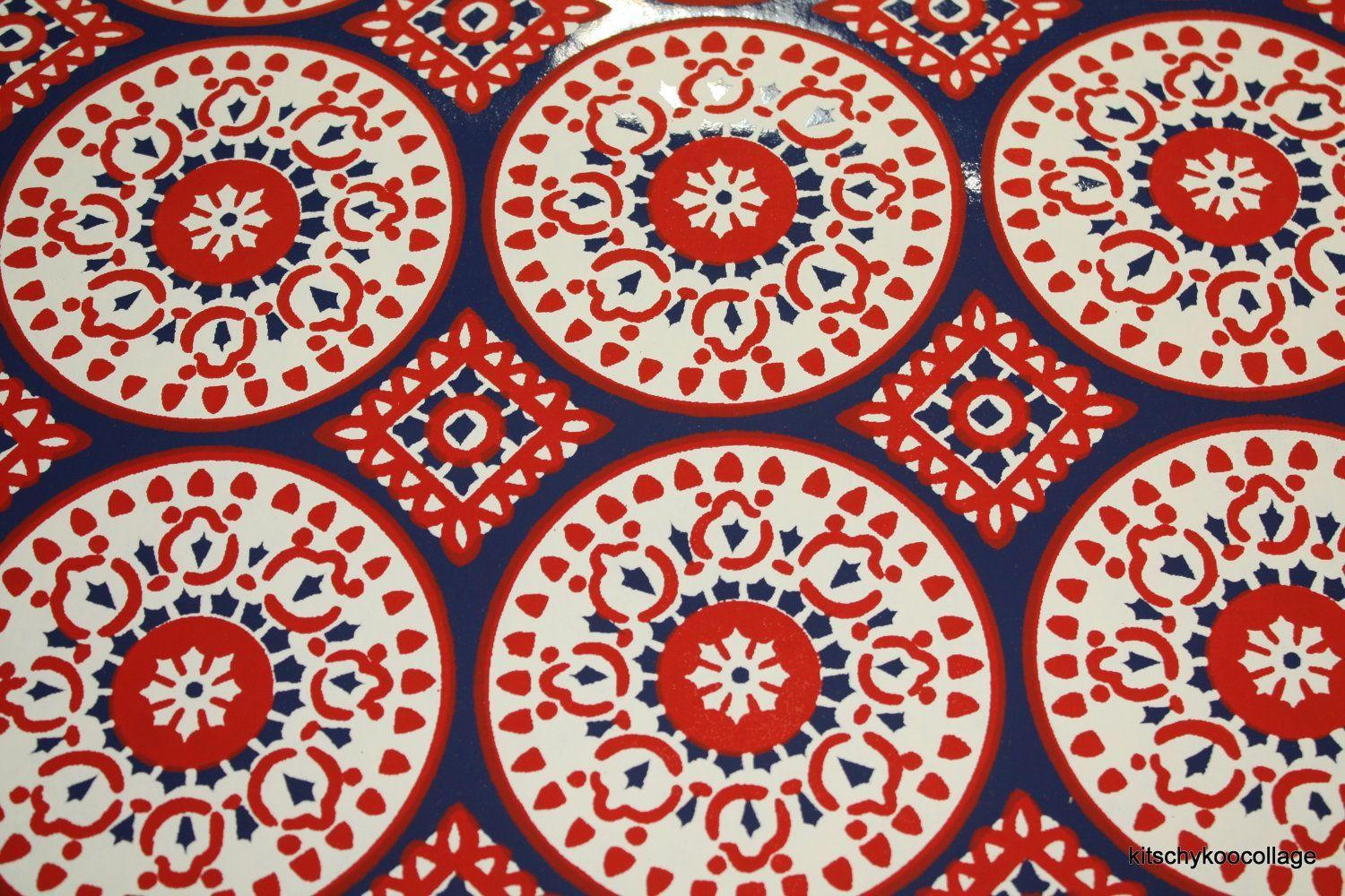 1500x1000 Rare and Unusual 1960's Vintage Hand Printed Wallpaper Red White