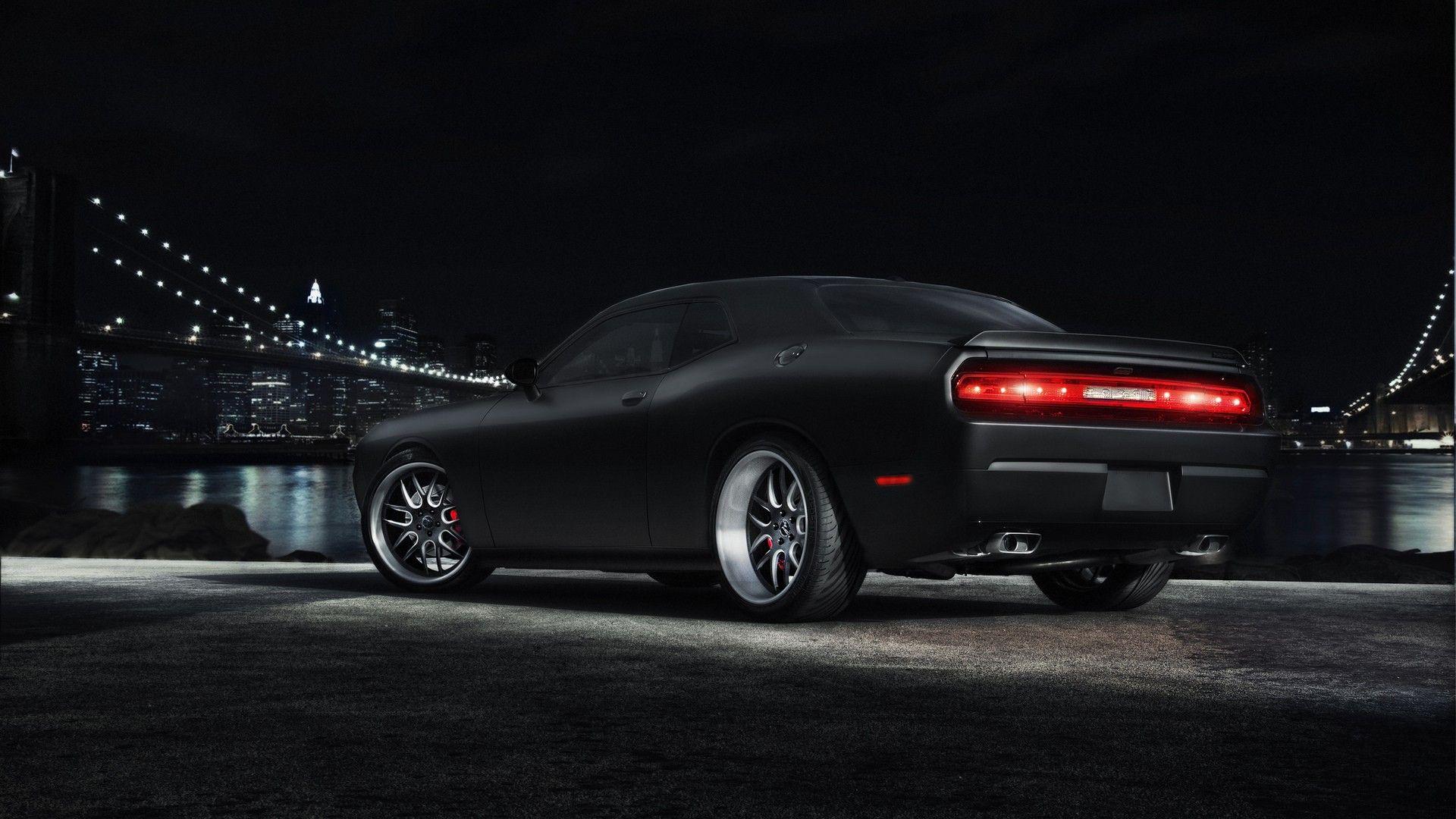 1920x1080 black, night, bridges, rivers, rims, Dodge Challenger SRT black cars, cities wallpaper