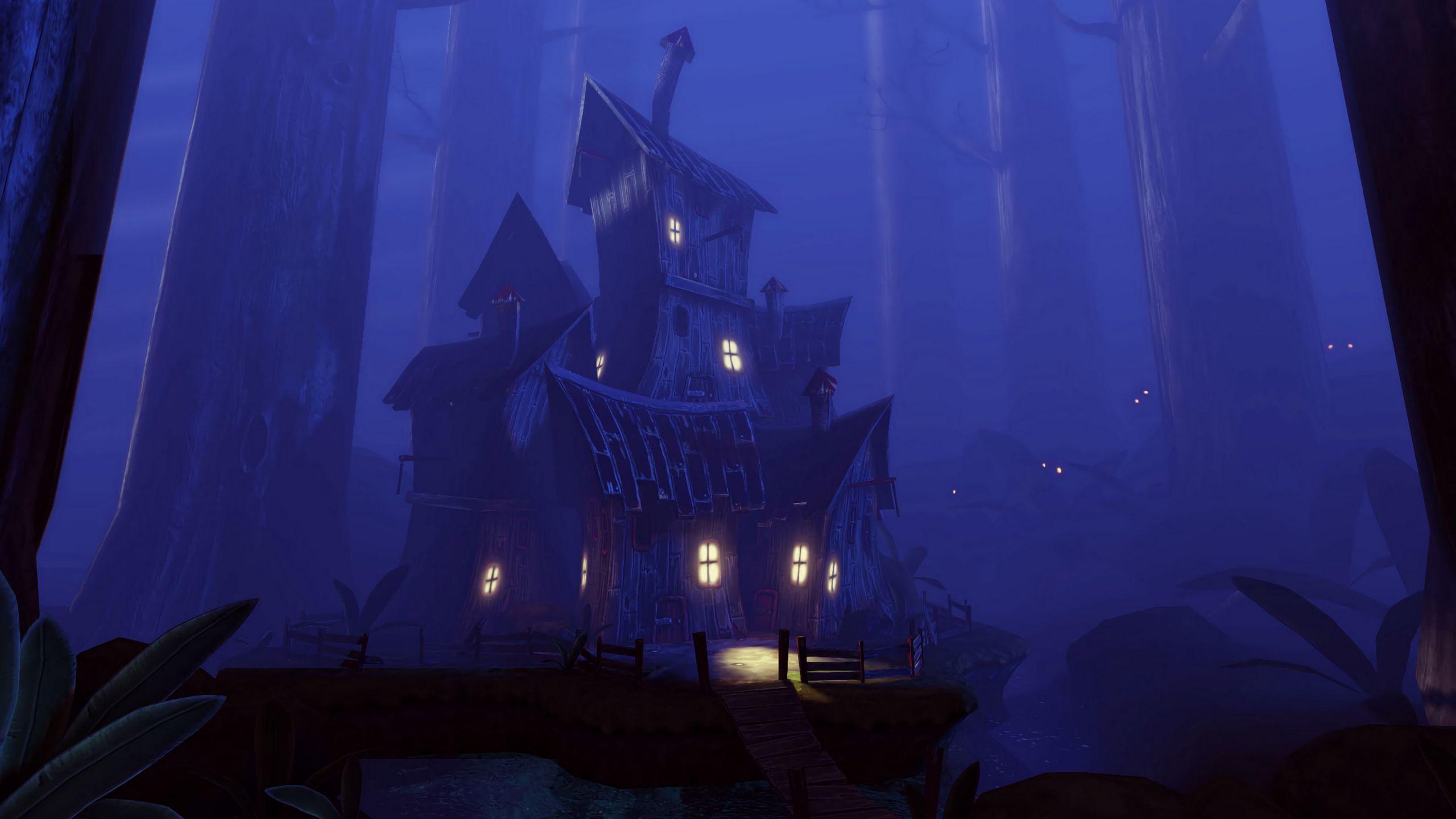 2560x1440 Download wallpaper 2560x1440 house, art, dark, forest, fabulous widescreen 16:9 HD background