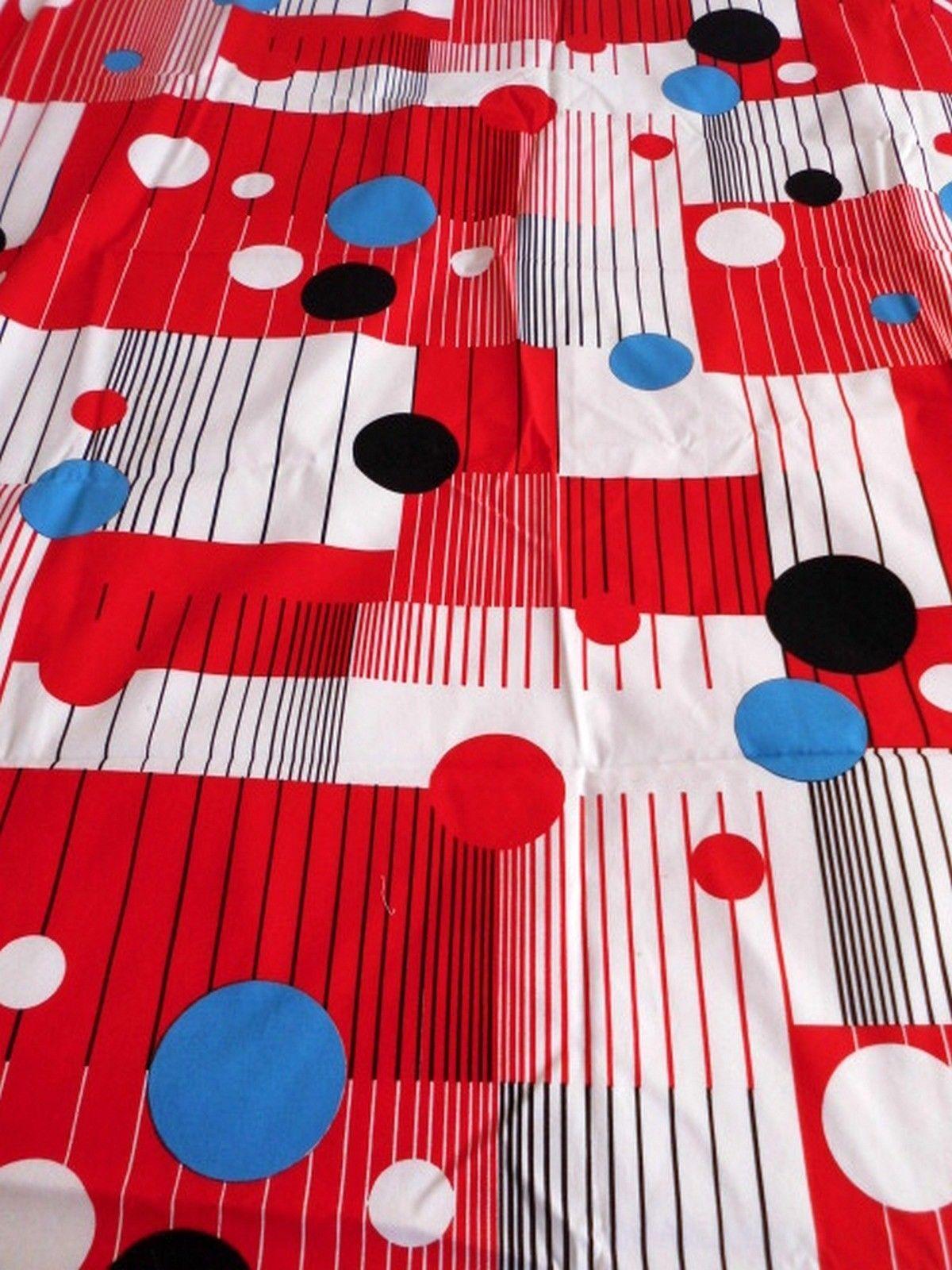 1200x1600 Vintage Retro Geometric RED White Blue Black Cotton Light Drill