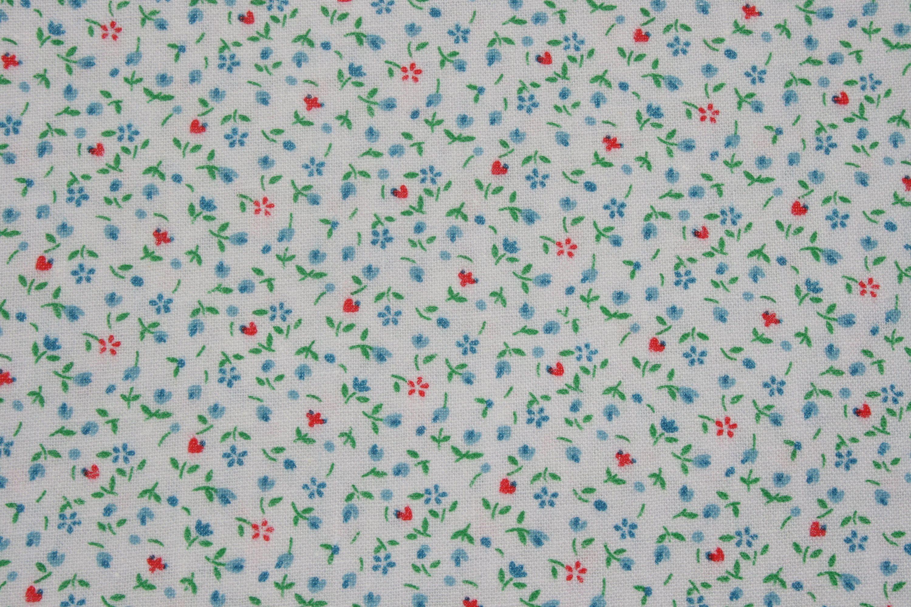 3000x2000 Vintage Red Blue Green White Tiny Print Floral Print Cotton Fabric