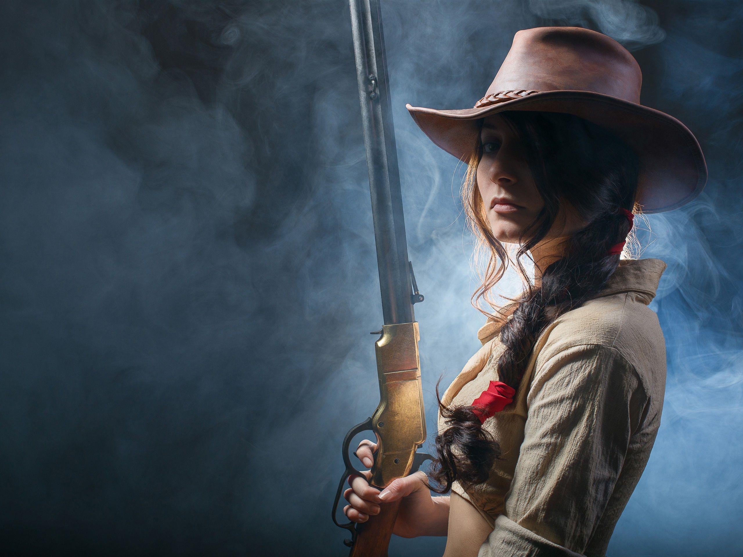 2560x1920 Wild West Girl, Rifle In Hands, Cowboy Hat 1080x1920 IPhone 8 7 6 6S Plus Wallpaper, Background, Picture, Image