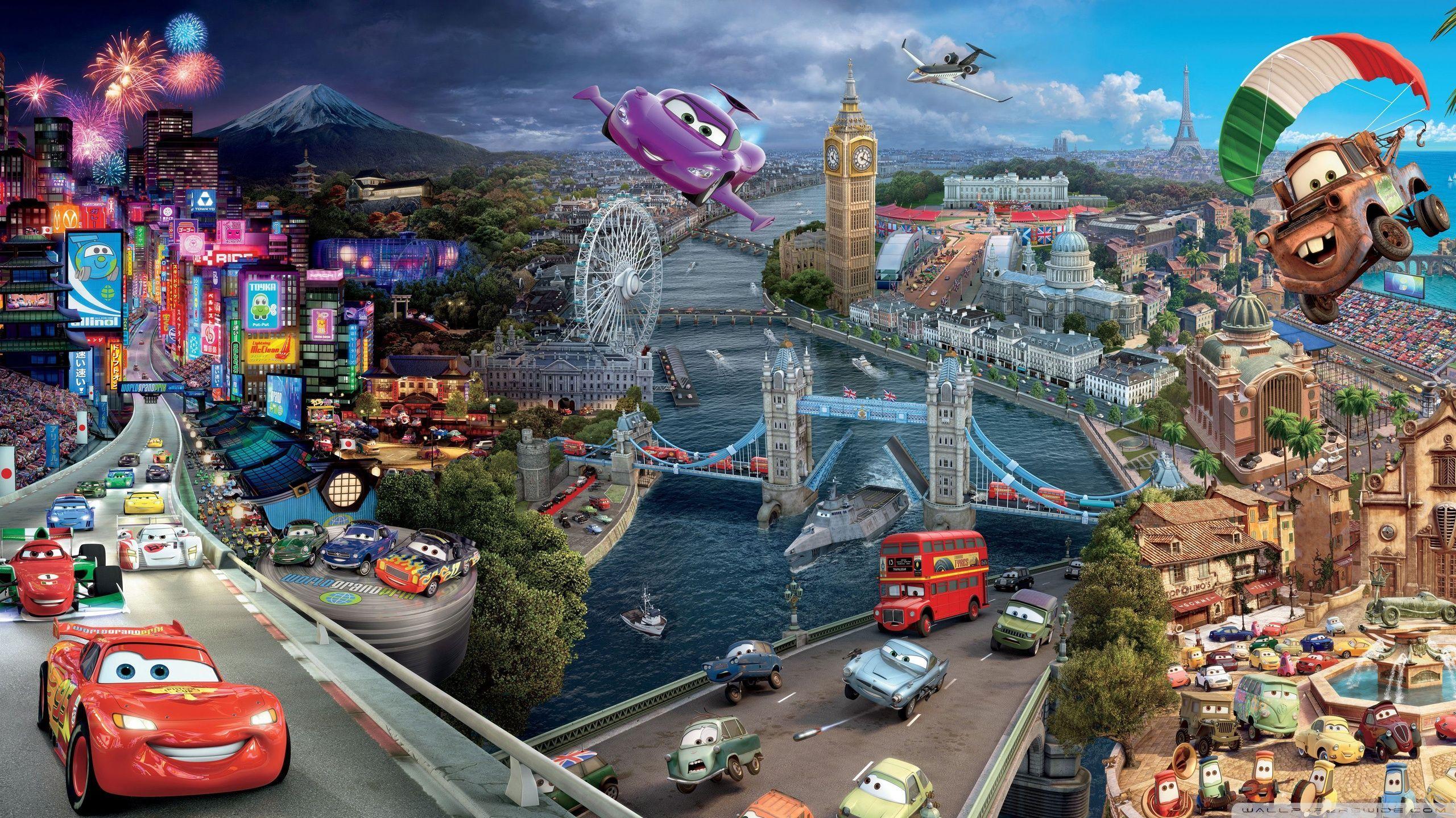 2560x1440 Cars 2 Movie Wallpaper. HD Wallpaper. Disney wall, Disney wall decals, Disney rooms
