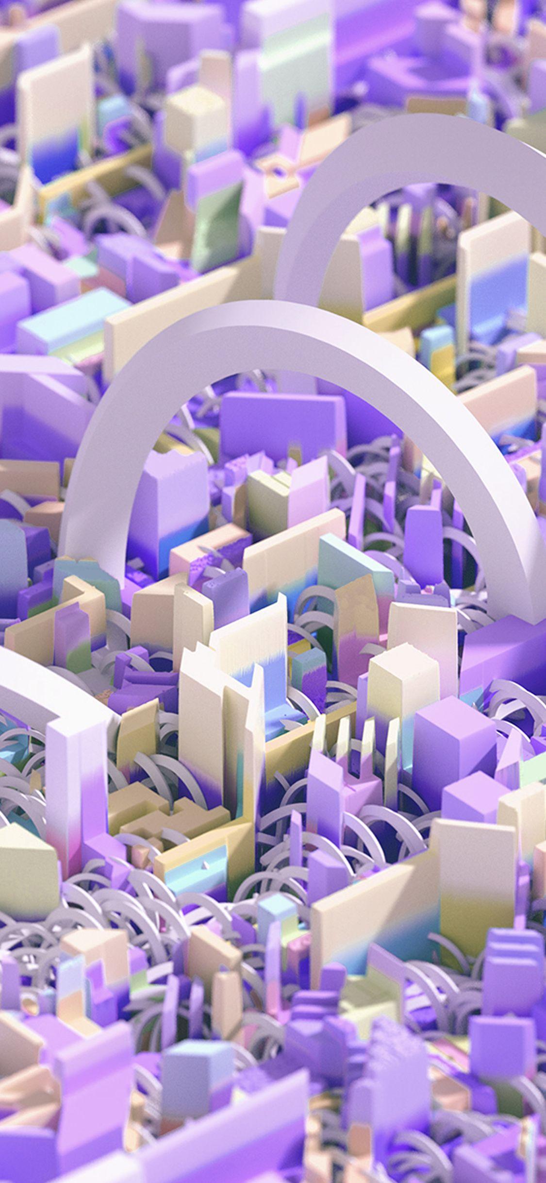 1125x2436 cute art abstract 3D pattern background purple