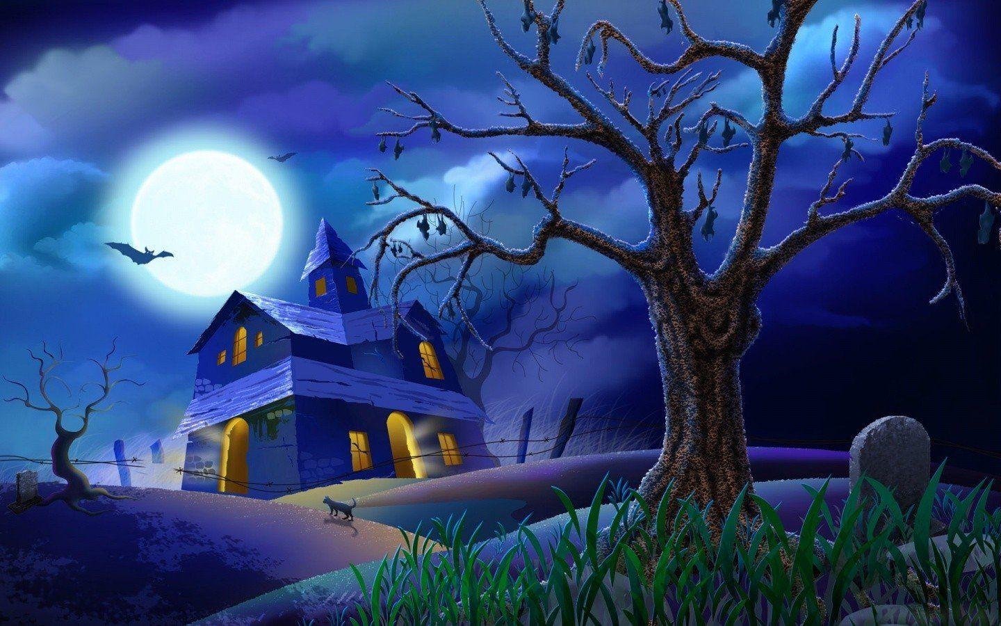 1440x900 Animated Haunted House Wallpaper