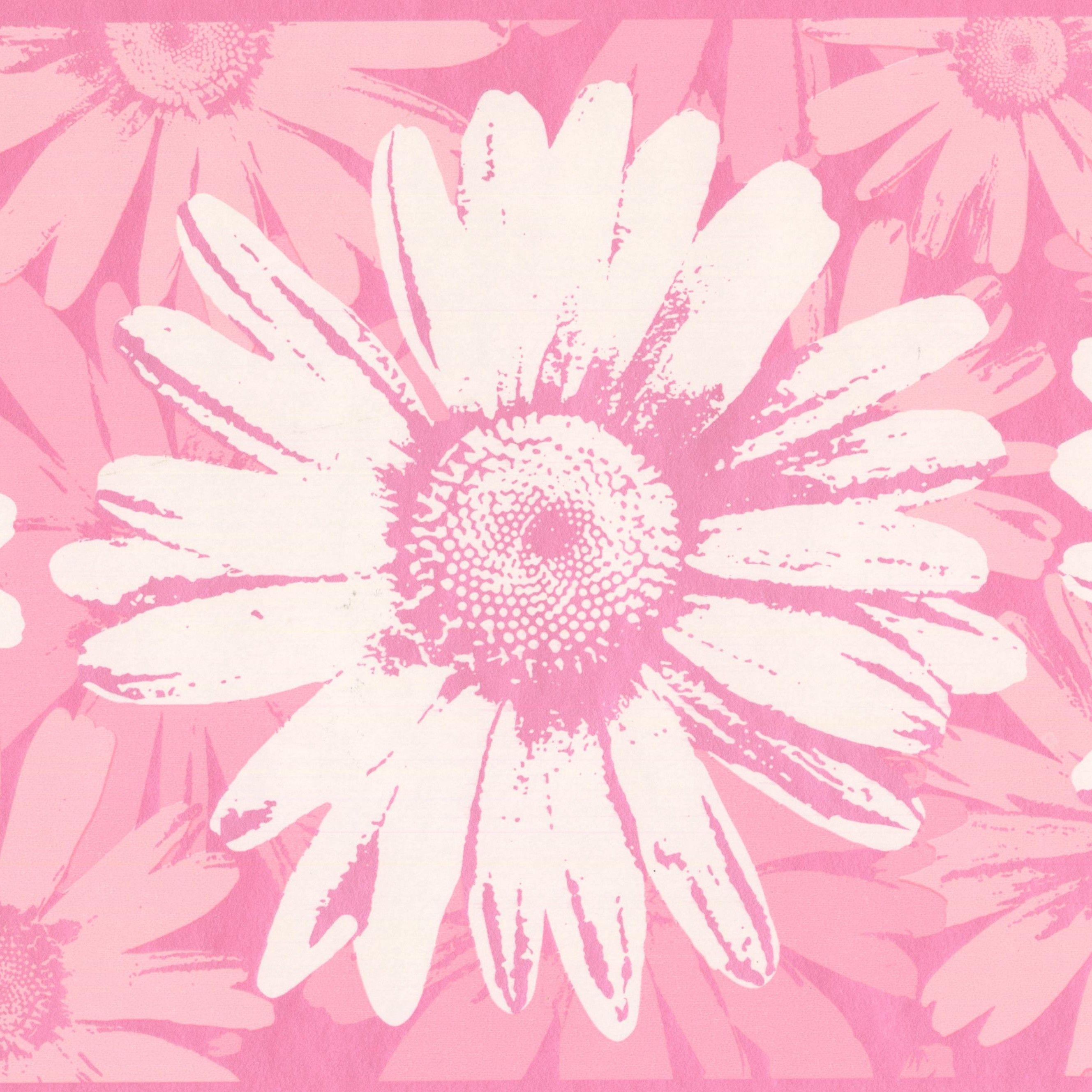 2657x2658 Abstract Rose Pink White Flowers Wide Wallpaper Border Paint by Design, Roll 15' x 9''