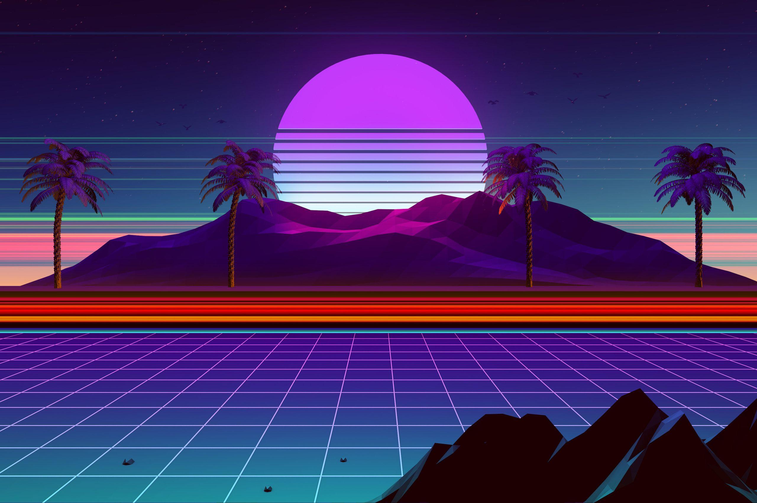 2560x1700 Palm Trees Neon Sun Rays 80s Chromebook Pixel HD 4k Wallpaper, Image, Background, Photo and Picture
