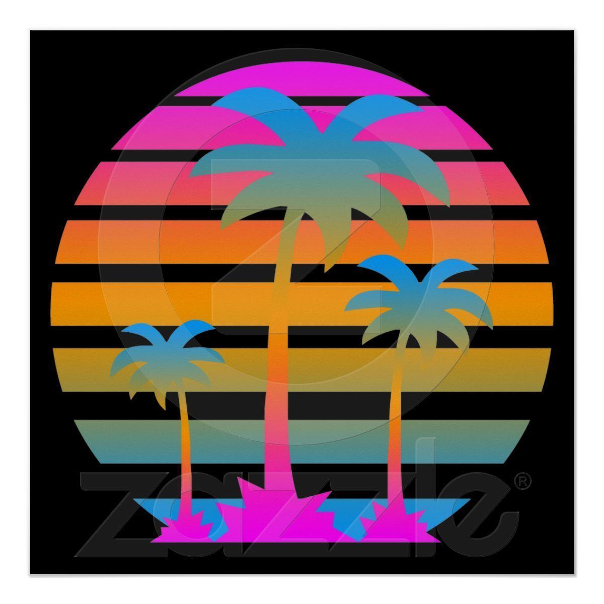 1200x1200 Corey Tiger 80s Retro Vintage Palm Trees Sunset Poster. Zazzle.com. Palm tree sunset, Neon art, Neon artwork
