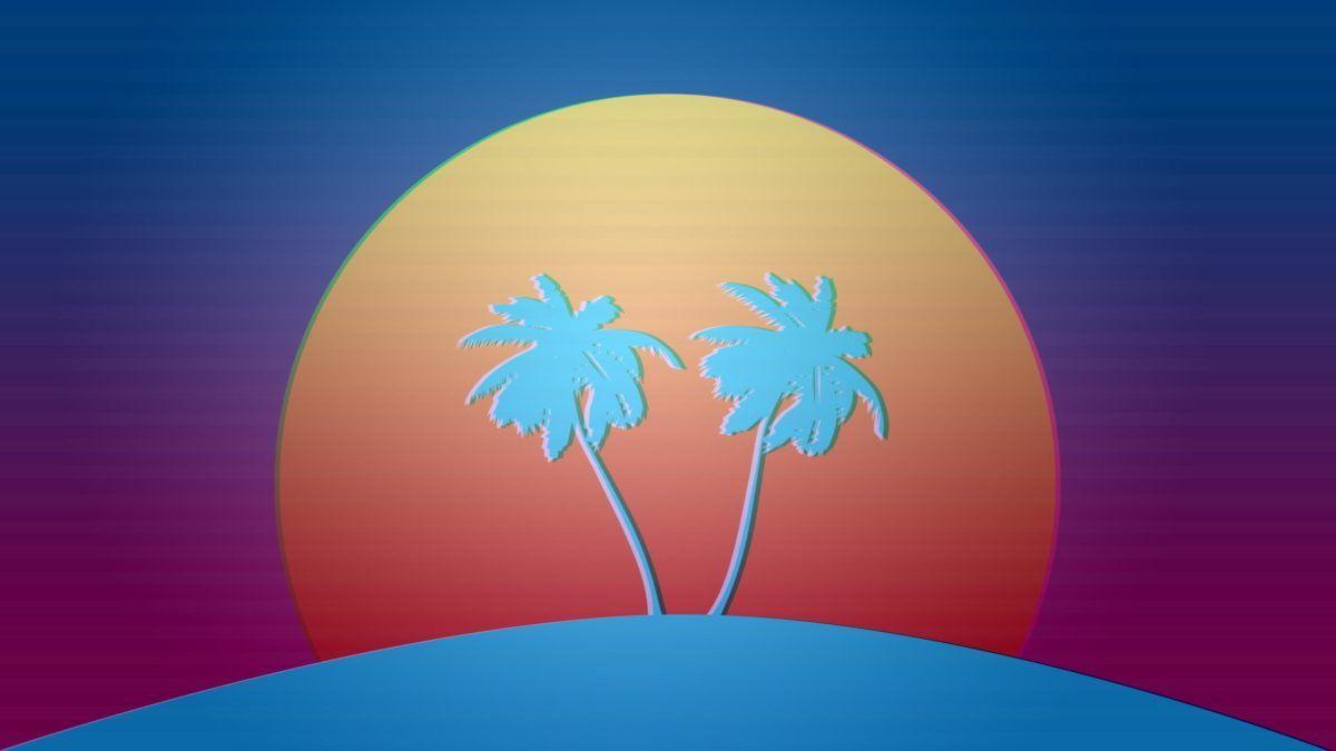 1200x675 Vaporwave palm trees sunset. Vaporwave, Pixel Art, 80s, Sci Fi. Wallpaper, Wallpaper background and Sci fi