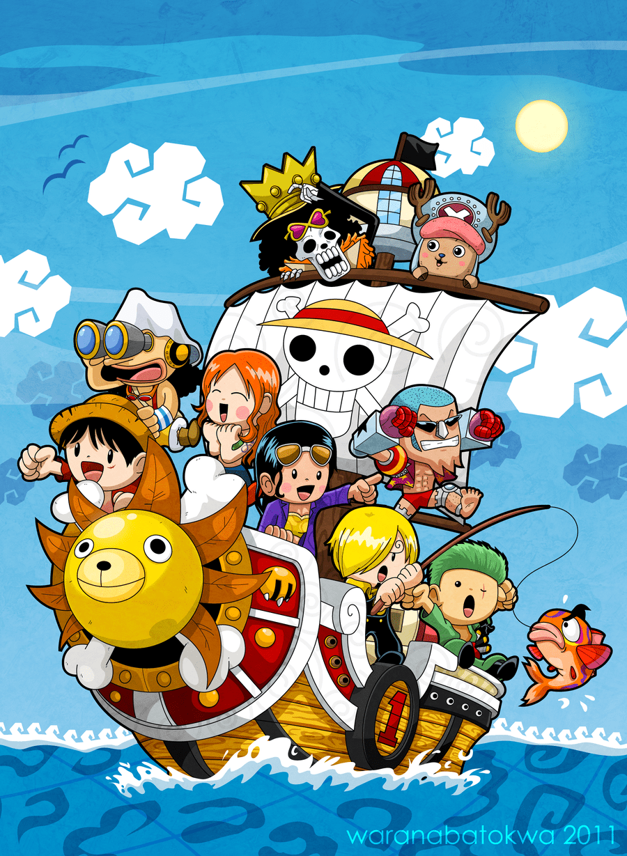 900x1229 Chibi Mugiwara Crew with Thousand Sunny. One piece wallpaper iphone, Chibi wallpaper, One piece new world
