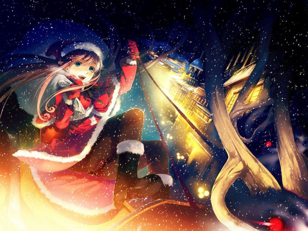 1024x768 blue eyes boots christmas gloves hat long hair red hair santa costume santa hat simosi snow. konachan.com.com Anime Wallpaper