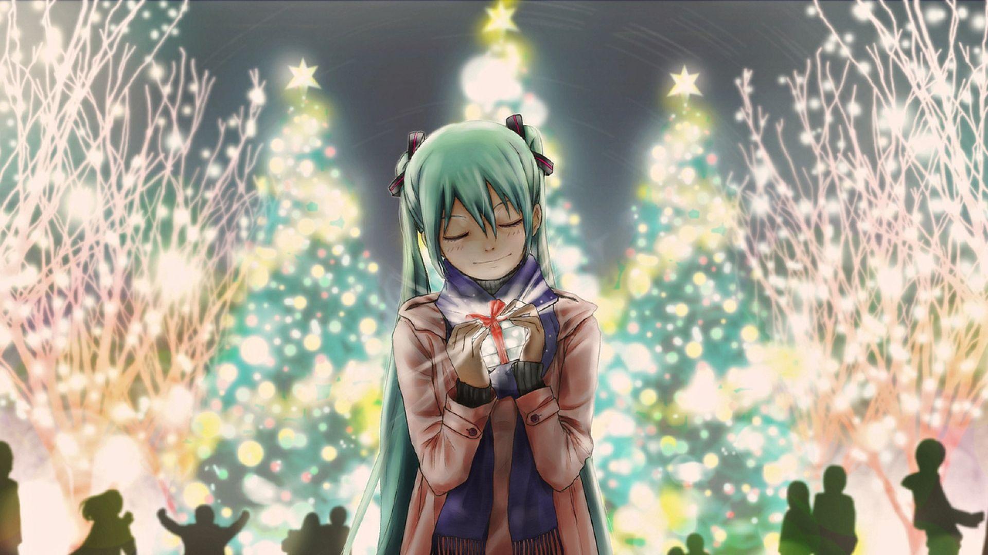 1920x1080 Download Wallpaper 1920x1080 anime, vocaloid, miku, new year, holiday, gift Full HD 1080p HD Background
