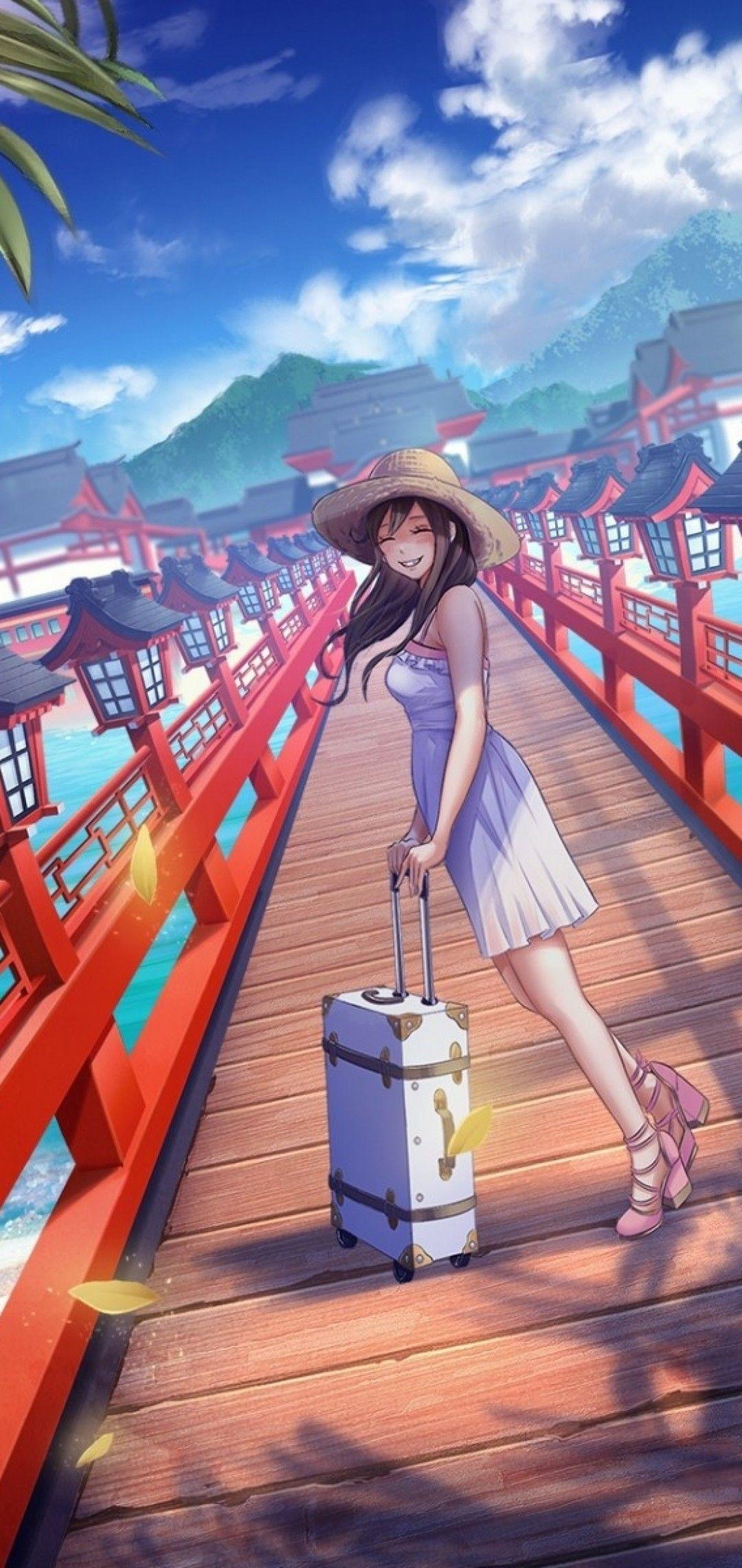 1080x2280 Download 1080x2280 Anime Girl, Bridge, Trip, Holiday, Vacation, Happy Face Wallpaper for Samsung Galaxy S10e, Xiaomi Mi A2 Lite, OnePlus 6