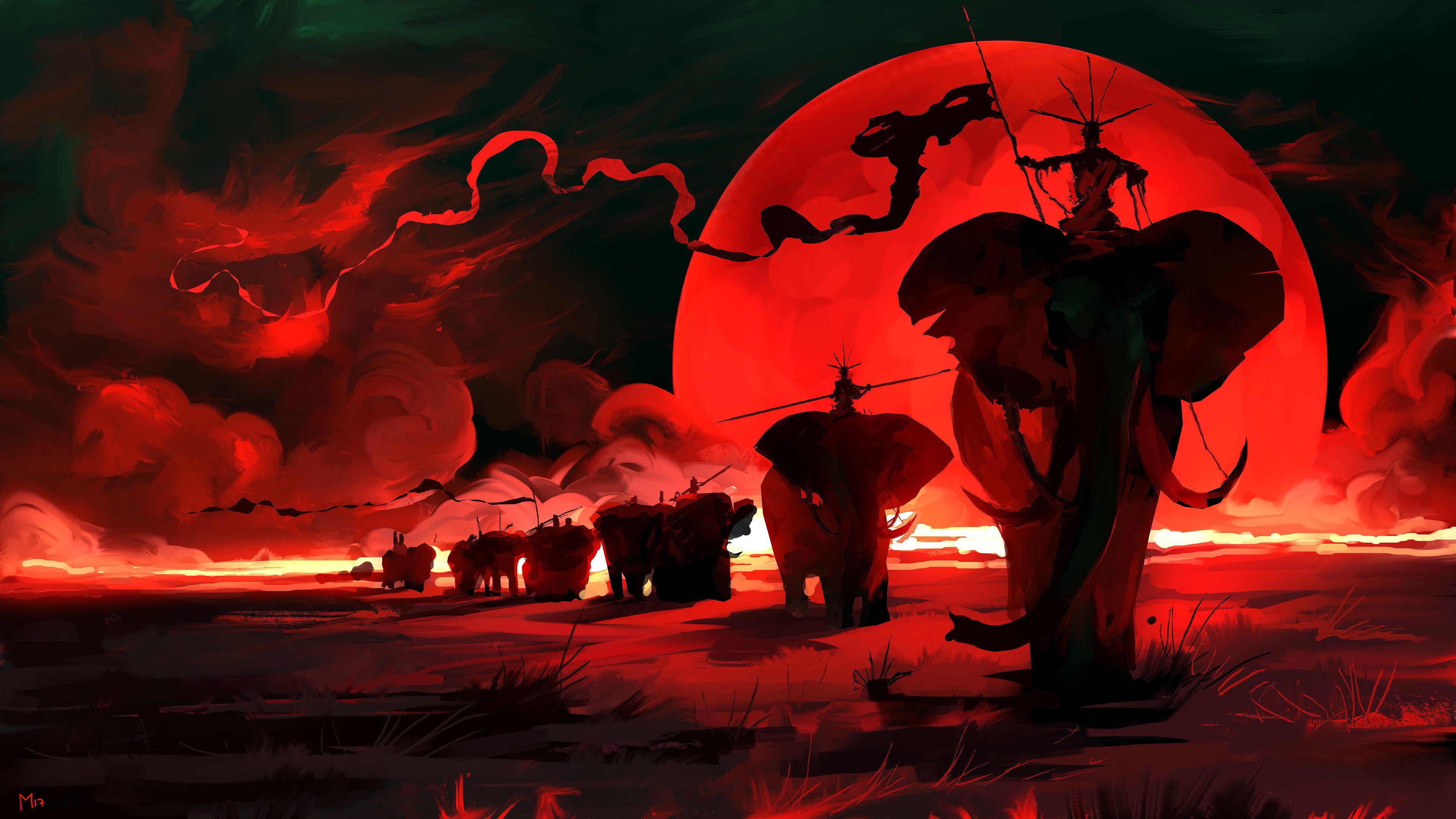 3840x2160 Wallpaper 4k Elpehant Red Moon Digital Art 4k 4k Wallpaper, Artist Wallpaper, Artwork Wallpaper, Behance Wallpaper, Digital Art Wallpaper, Elephant Wallpaper, Hd Wallpaper