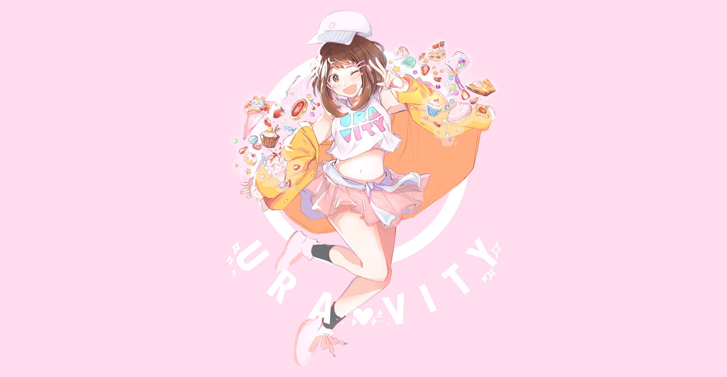 2366x1228 Download Ochaco Uraraka Uravity Sweet Treats Wallpaper