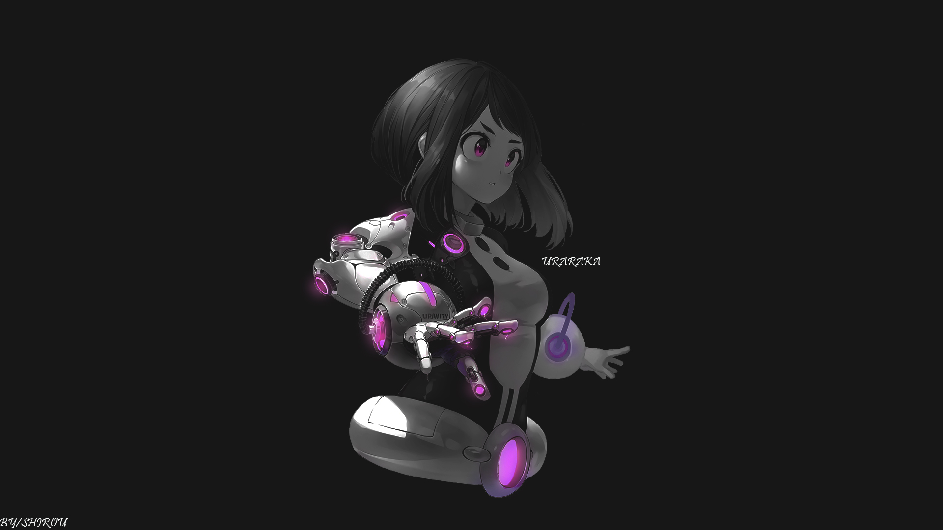 1920x1080 anime girls, black background, simple background, minimalism, Uraraka Ochako, Boku no Hero Academiax1080 Wallpaper