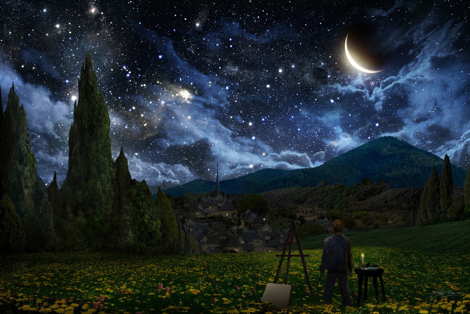 1600x1071 resolution. Starry Night by Vincent Van Gogh painting HD wallpaper