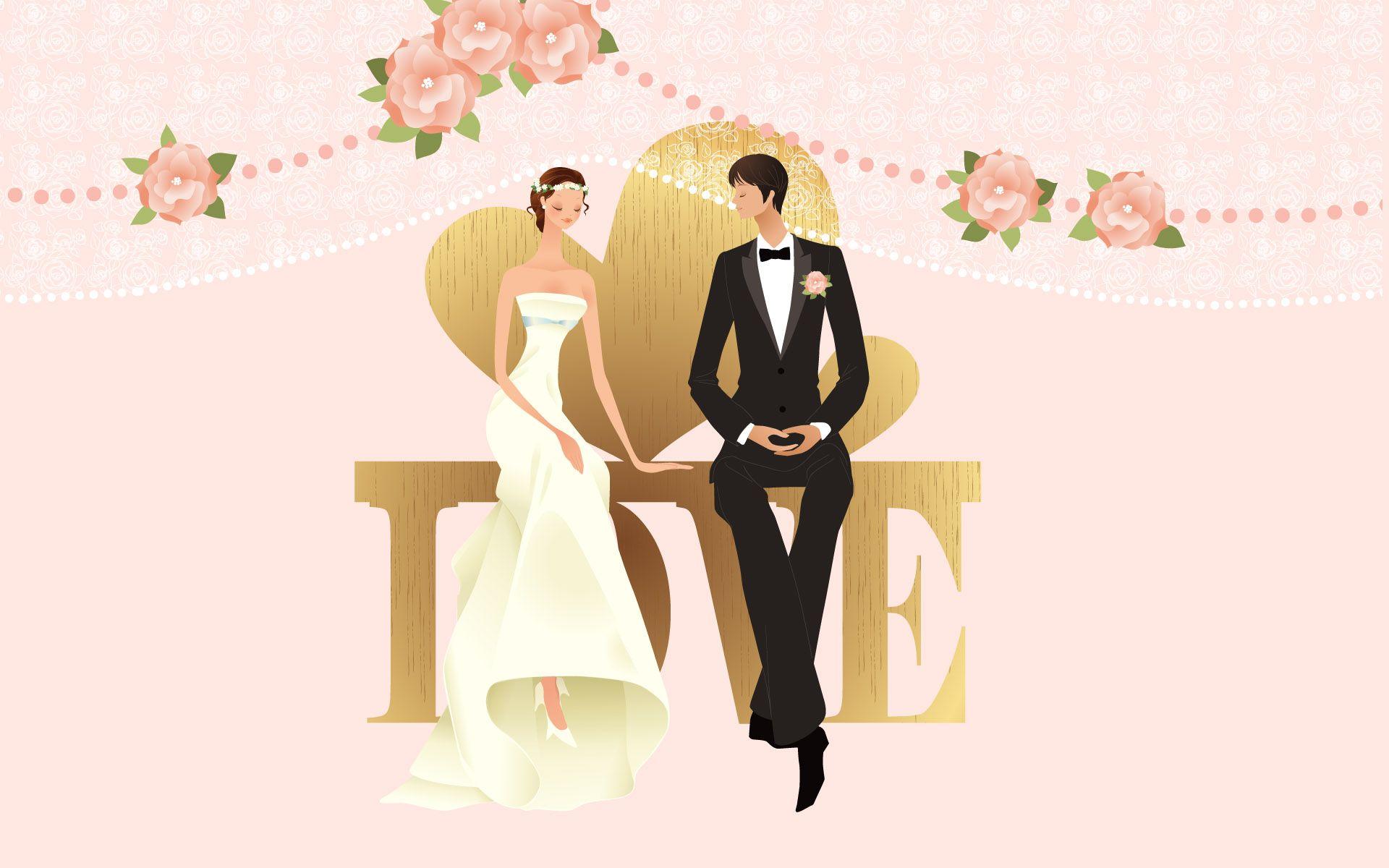 1920x1200 Wedding Couples Cartoon