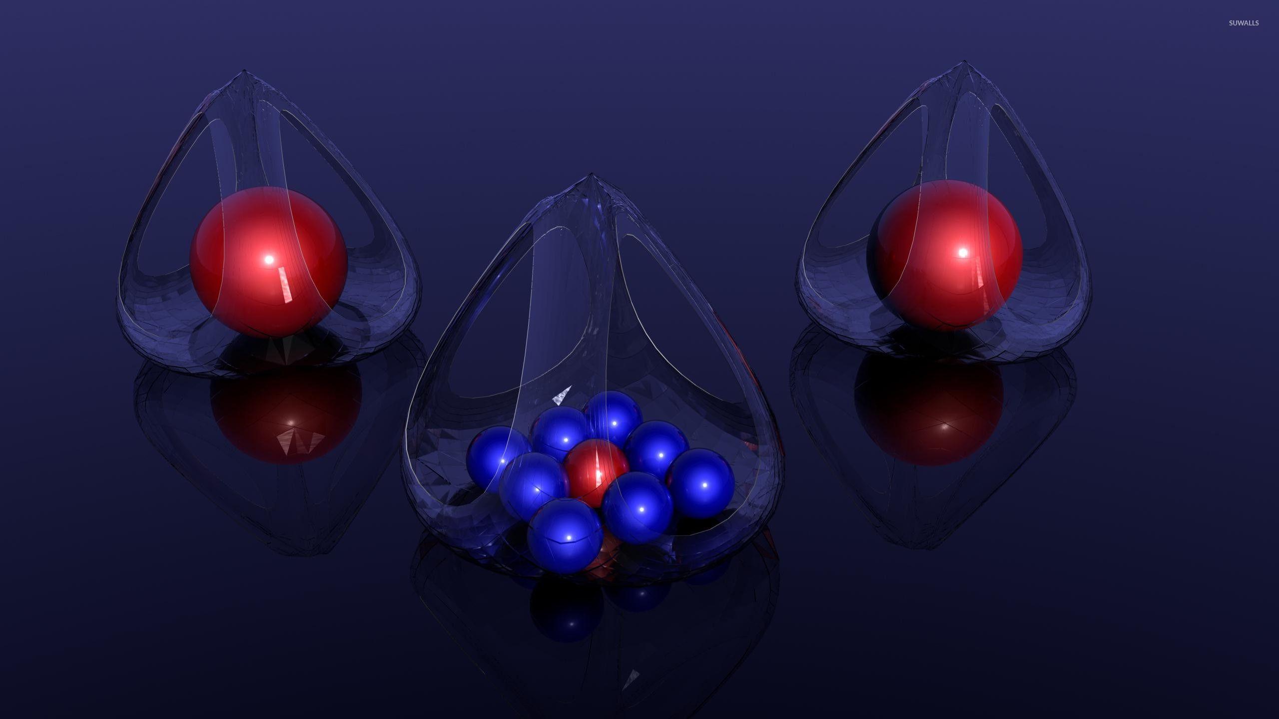 2560x1440 Red and blue orbs in glass baskets wallpaper wallpaper